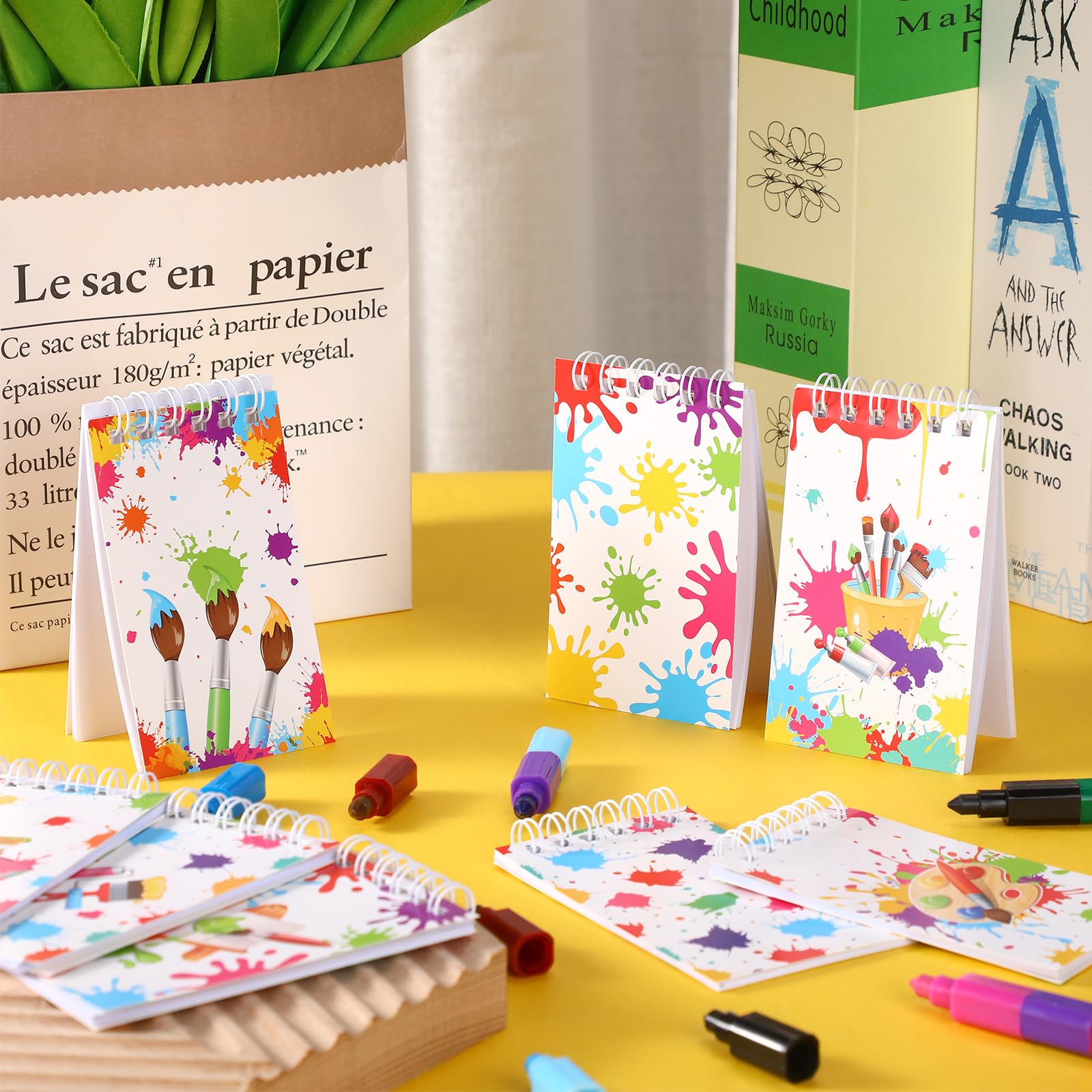 Faccito 24-Pack Mini Spiral Notebooks - Paint Splatter Design Small Pocket Notepads for Art Party Favors, Birthday Gifts & Classroom Rewards | Perfect for DIY Crafts, School Supplies & Creative Note-Taking