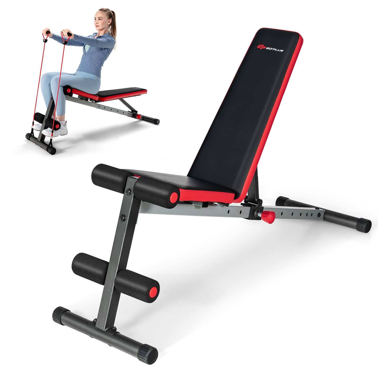Goplus Adjustable Utility Workout Bench - 9-Level Adjustable Backrest for Home Gym, Full-Body Exercise, Weightlifting & Strength Training - Perfect for Home Workouts, CrossFit, and Personal Fitness Training