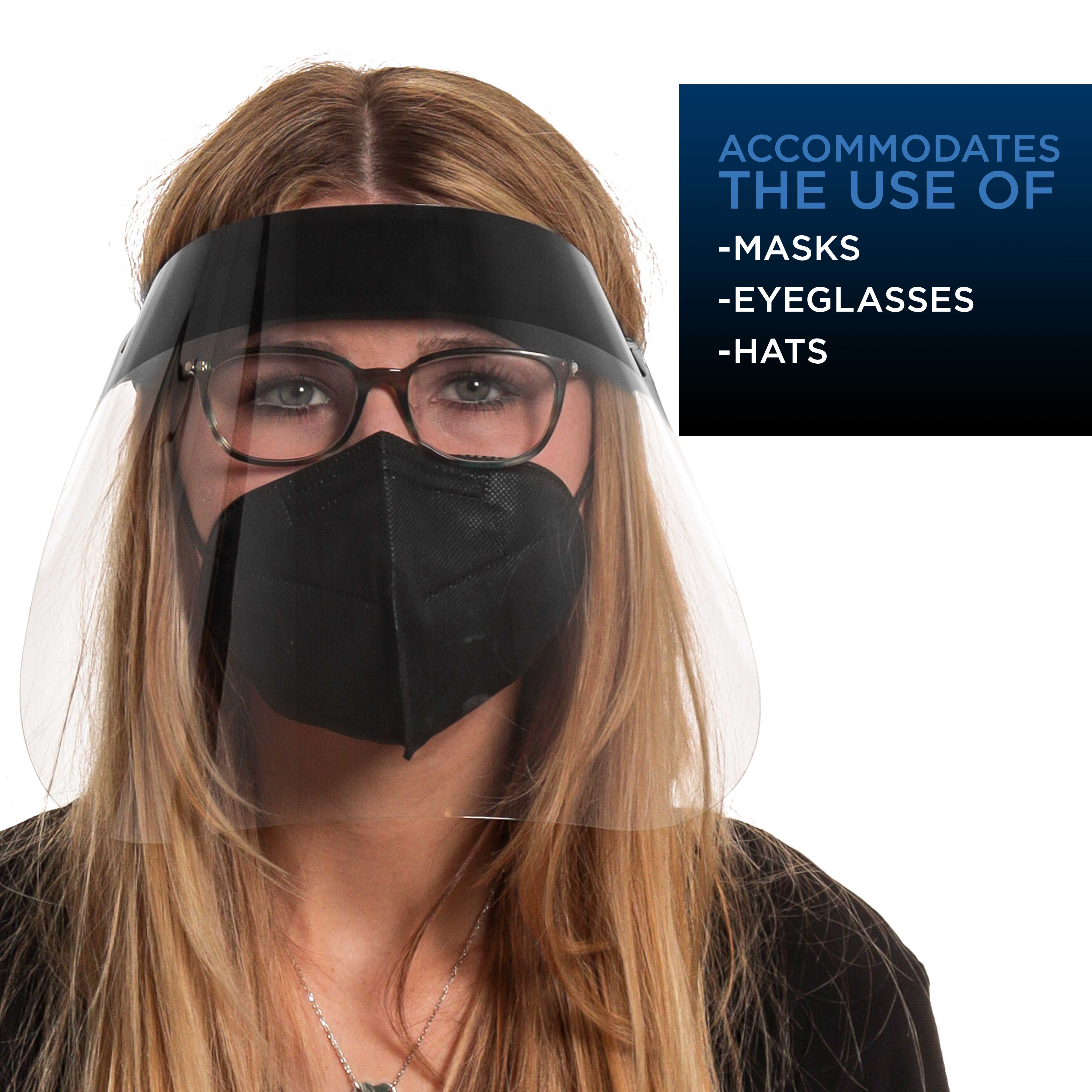 10 Pack Black Face Shields - Ultra Clear Full Face Protection, Anti-Fog PET Plastic for Eyes, Nose & Mouth Protection | Droplet & Splash Guard for Healthcare, Food Service & Industrial Safety