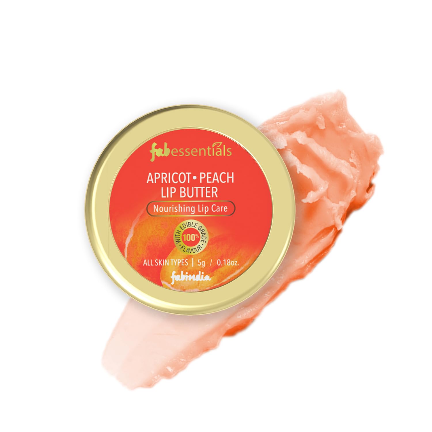 Fabessentials Apricot Peach Lip Butter - 5g | Natural Shea Butter Lip Balm for Dry & Chapped Lips | 100% Edible Grade, Fragrance-Free | Lightweight Moisturizing Lip Care | Perfect for Daily Use, Travel, and Gift Giving