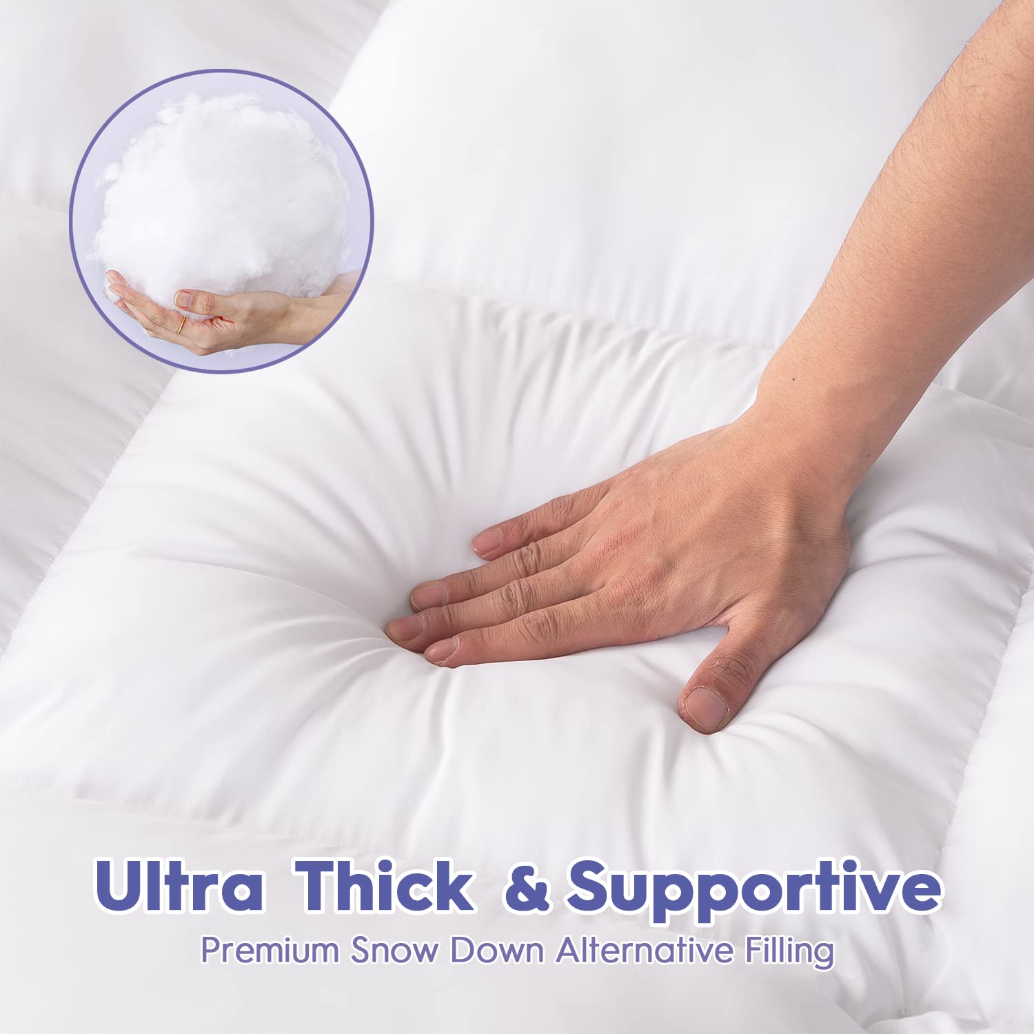 ABENE Extra Thick Mattress Topper Full Size - 3 Inch Pillow Top for Back Pain Relief & Pressure Relief, Soft Down Alternative Filling with 8-21 Inch Deep Pocket, Breathable Mattress Protector Cover (White) - Perfect for Side Sleepers, Back Pain Sufferers & Hot Sleepers