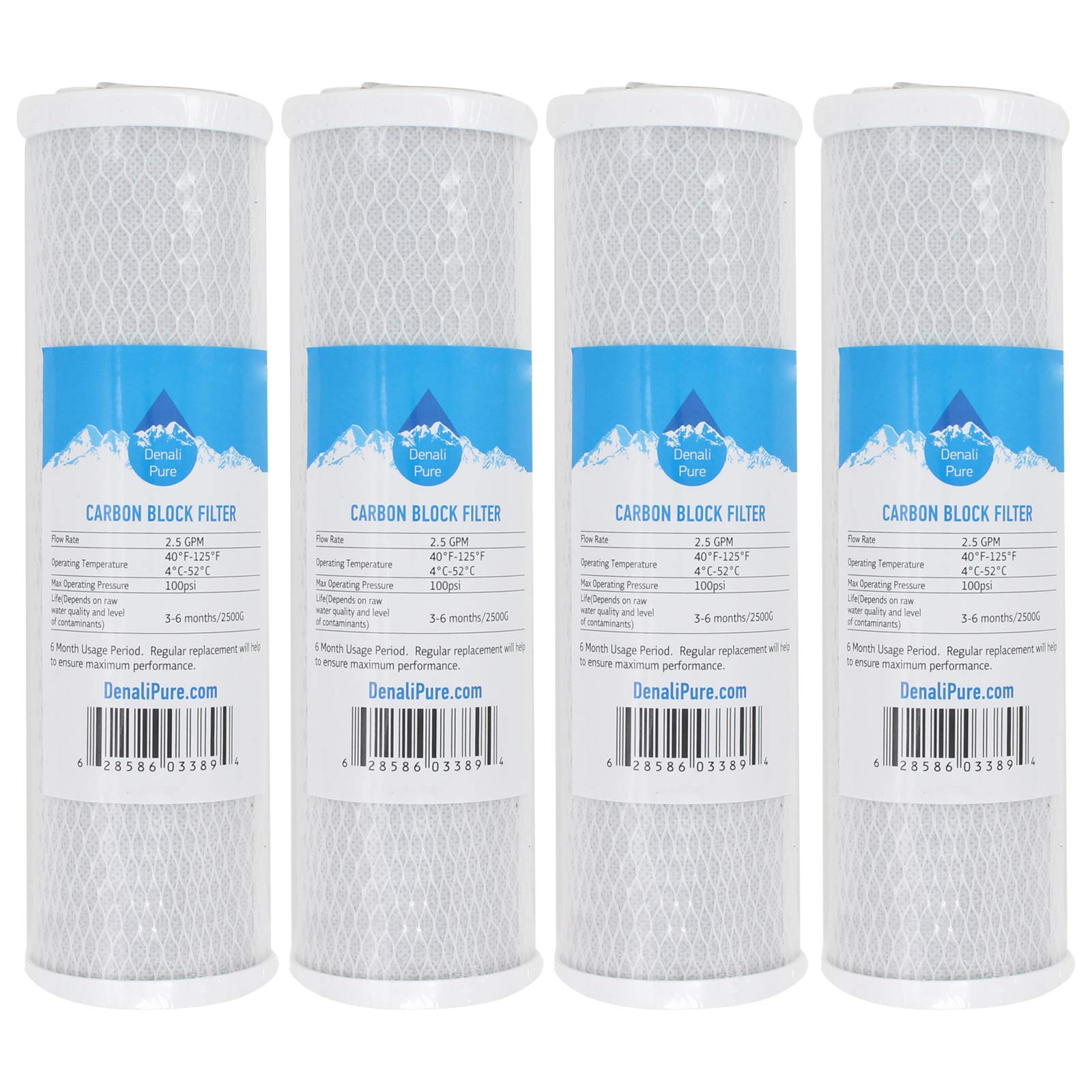4-Pack Replacement Activated Carbon Block Filters for Isopure CT-DBL2 - Universal 10 Inch Water Filter Compatible with Isopure CT-DBL2 Double Stage Countertop System - Denali Pure Brand - Perfect for Home, Office, and RV Water Filtration