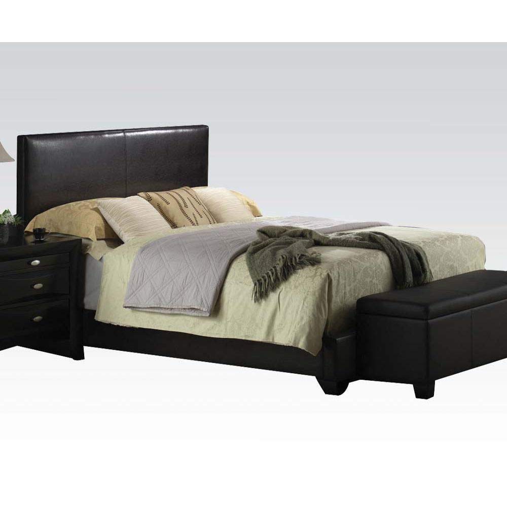 TITA-DONG Ireland III Full Size Bed Frame in Black PU Leather - Queen Size Mattress Platform, Sturdy Metal Support for Bedroom, Guest Room, Dormitory