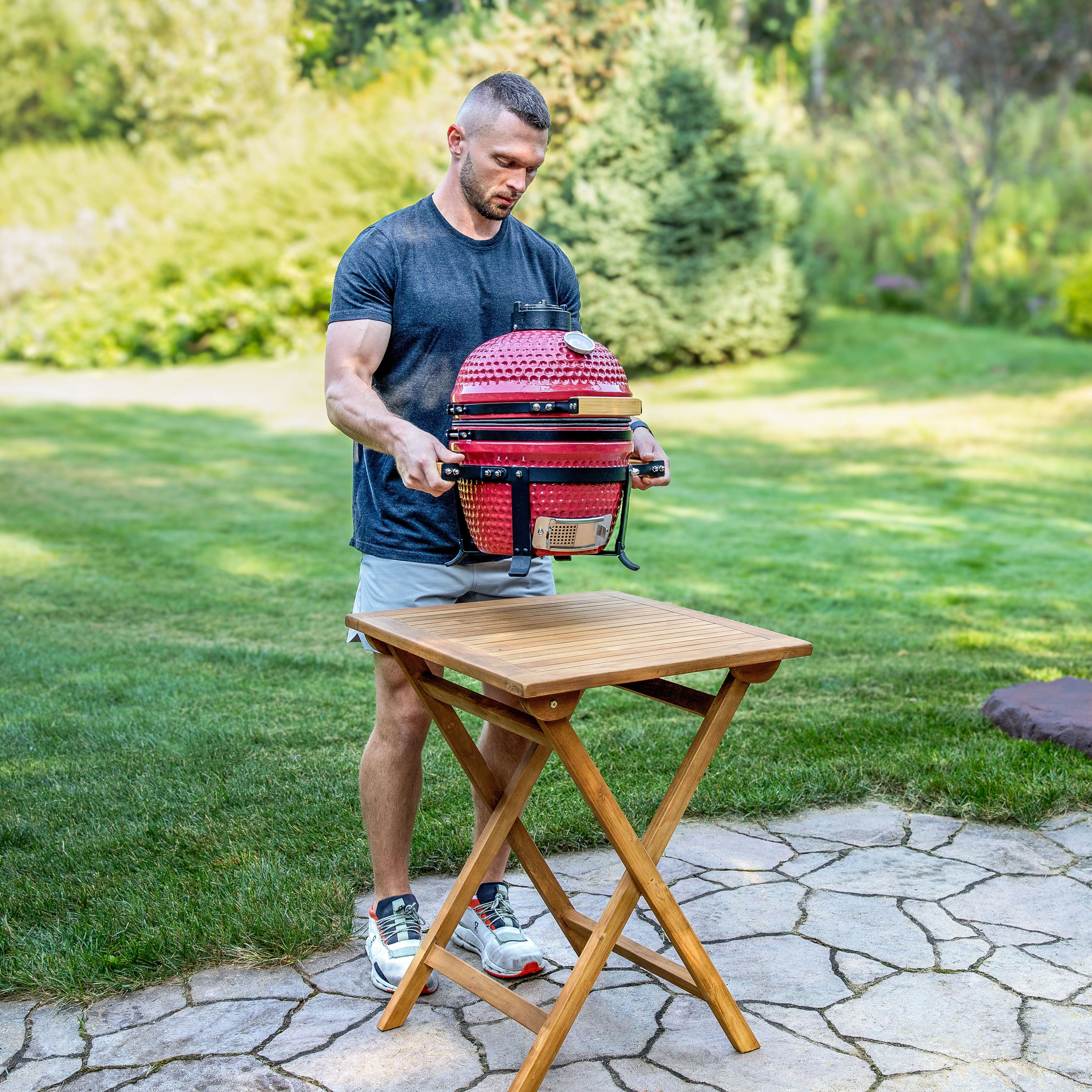 Portable Kamado Charcoal Grill and Smoker with Stand - Outdoor BBQ, Camping & Backyard Cooking - Perfect for Patio, Picnics & Tailgating