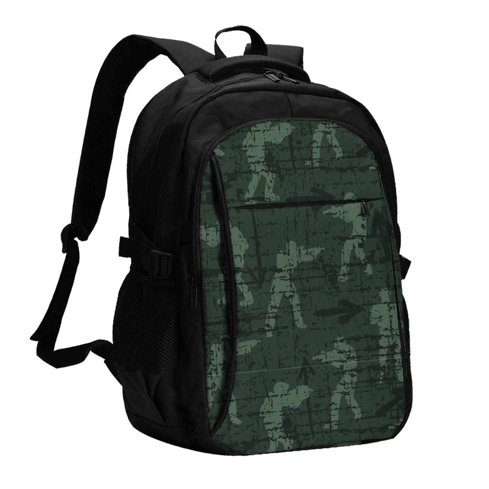 Camouflage Military Tactical Laptop Backpack with USB Charging Port - 14-15.6 Inch Waterproof Computer Backpack for Men & Women - Durable School, College, Business, Travel Backpack - Perfect for Hiking, Camping & Daily Commute (Black & Army Green)