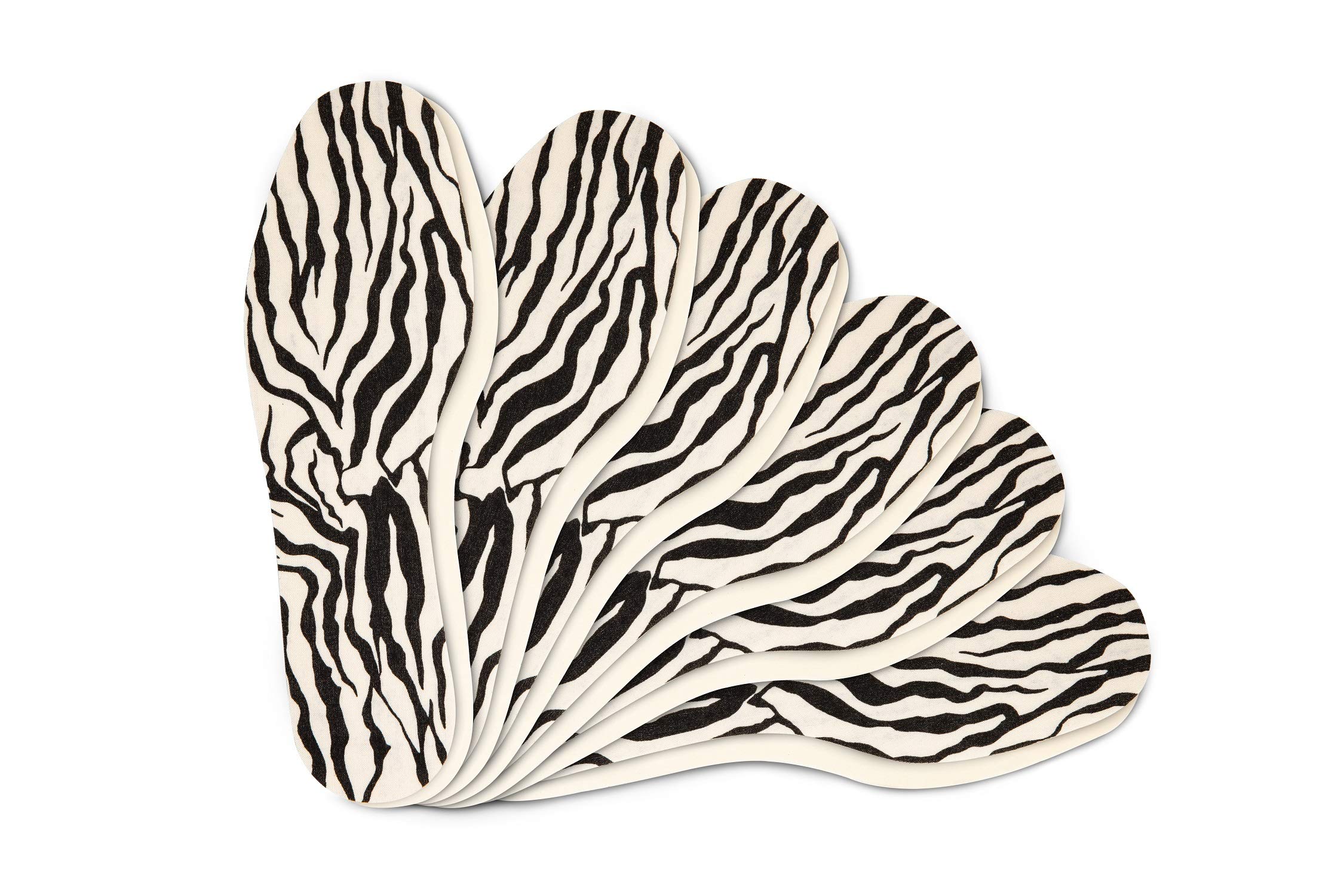 6 Pairs Women's Comfortable Shoe Insoles with Stylish Zebra Print Design - Soft Touch Cushioning for All-Day Support (US Size 6/EU 36/UK 3) - Perfect for Work, Walking & Fashion Sneakers