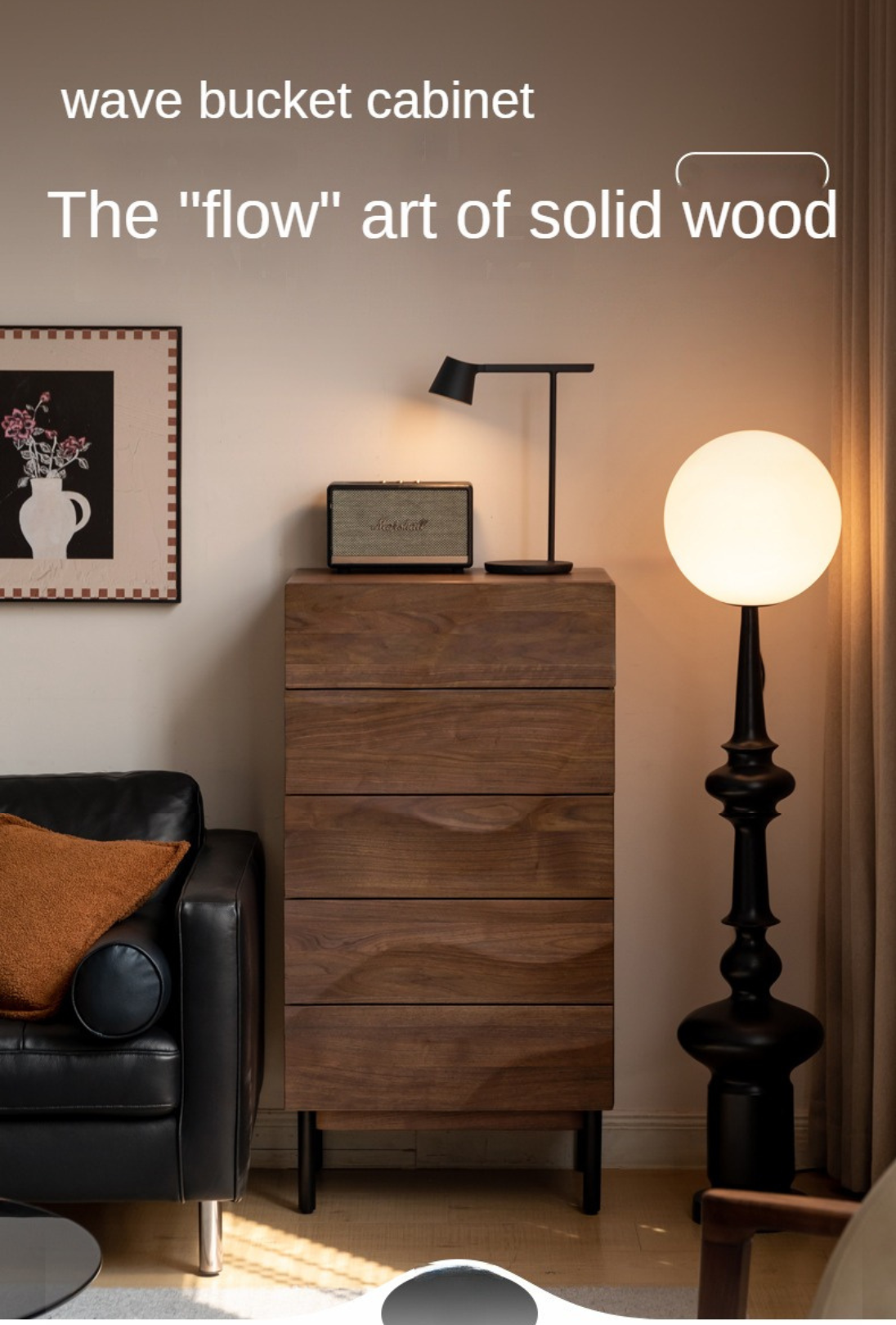 Black Walnut Solid Wood Wave Nightstand - Modern Bedroom Side Table with Drawer for Storage | Perfect for Bedside, Living Room, or Office Use