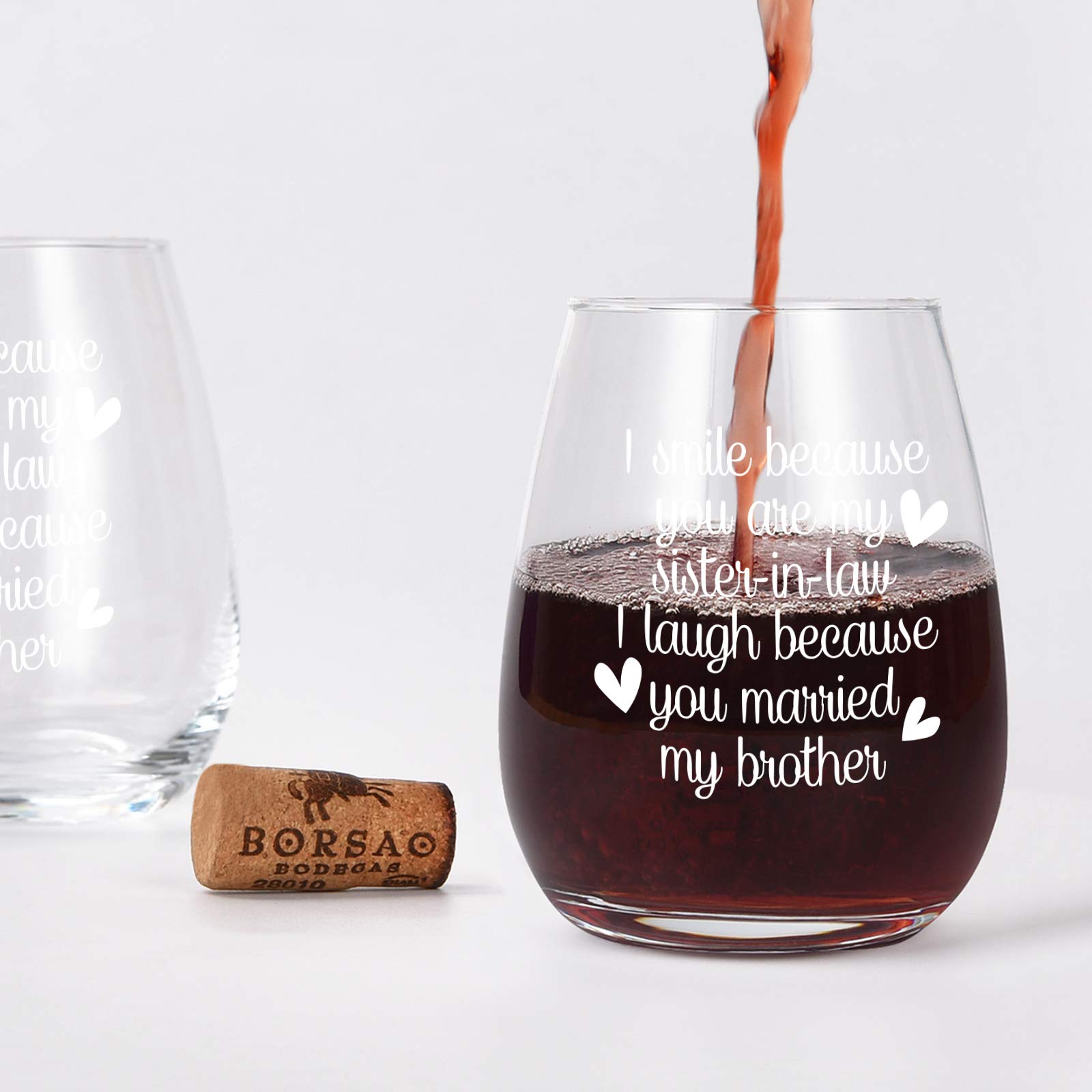 Funny Sister-in-Law Wine Glass Gift - 15Oz Stemless Wine Cup for Birthday, Bridal Shower, Wedding, Christmas - Perfect for Sister-in-Law, Bride & Women - Great for Parties, Celebrations & Relaxing at Home