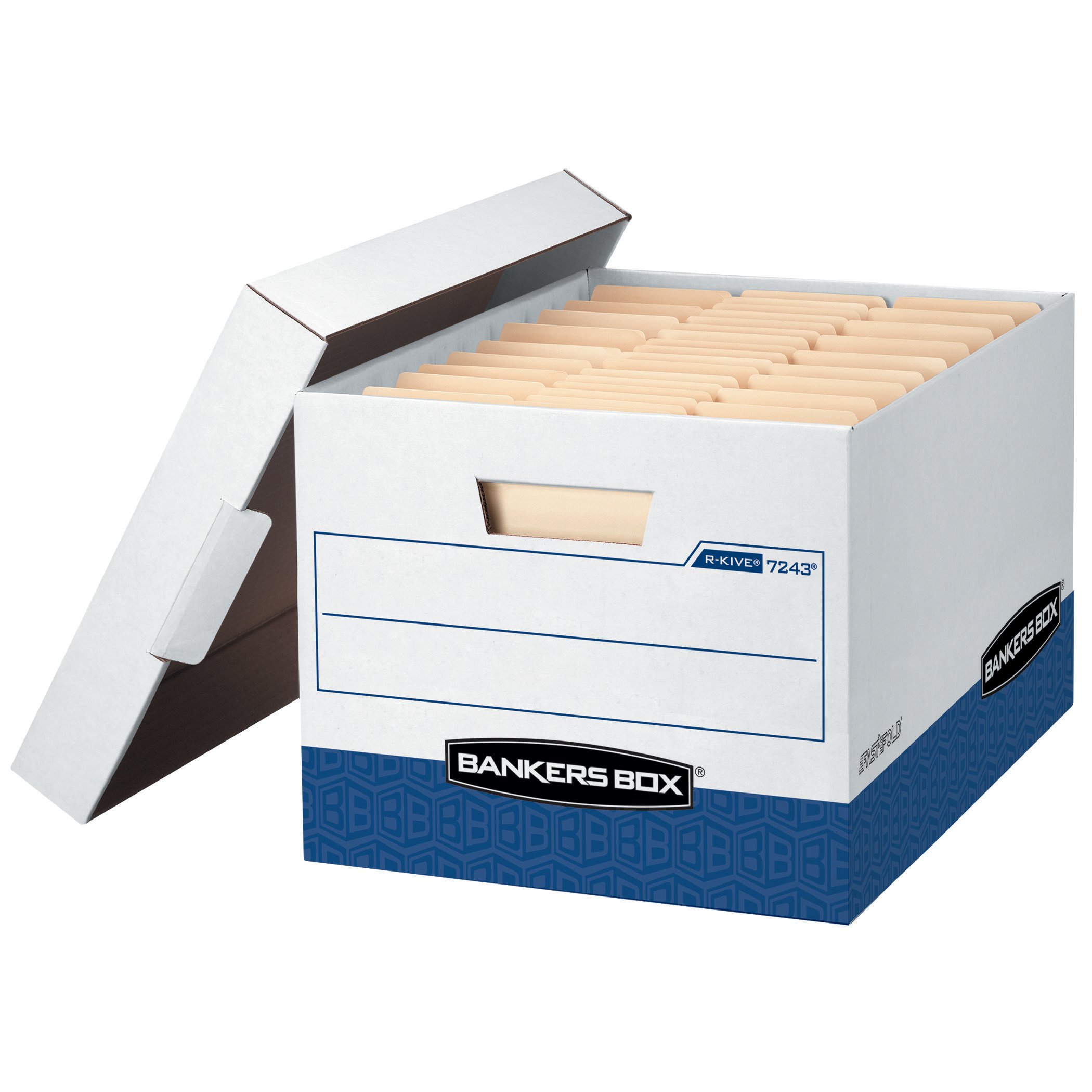 Bankers Box R-KIVE Heavy-Duty Storage Boxes - FastFold Design with Lift-Off Lid - Letter/Legal Size - Case of 12 (07243) - Perfect for Office Organization, File Storage & Document Archiving