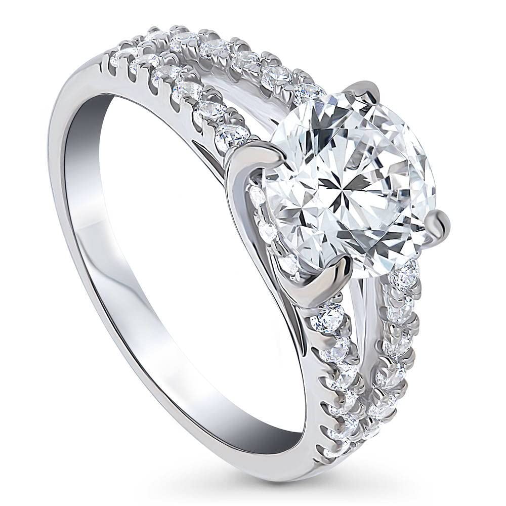 BERRICLE Sterling Silver Solitaire Wedding Engagement Ring 2 Carat Round Cut Cubic Zirconia CZ Promise Split Shank Ring for Women - Rhodium Plated Size 4-10 - Perfect for Proposals, Anniversaries & Special Occasions