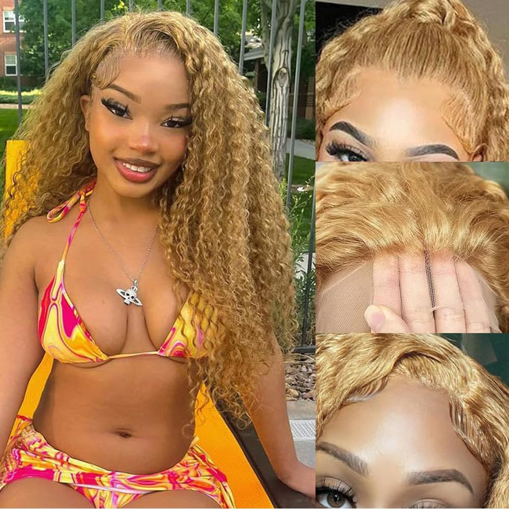 Honey Blonde 26 Inch Deep Wave Lace Front Wig - 13x6 HD Transparent Lace Frontal Human Hair Wig with Pre-Plucked Hairline & 180% Density for Women | Perfect for Daily Wear, Cosplay, and Special Occasions