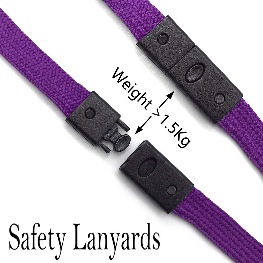 Breakaway Safety Lanyards Bulk (50 PCS) - Black & Purple for ID Badges & Events