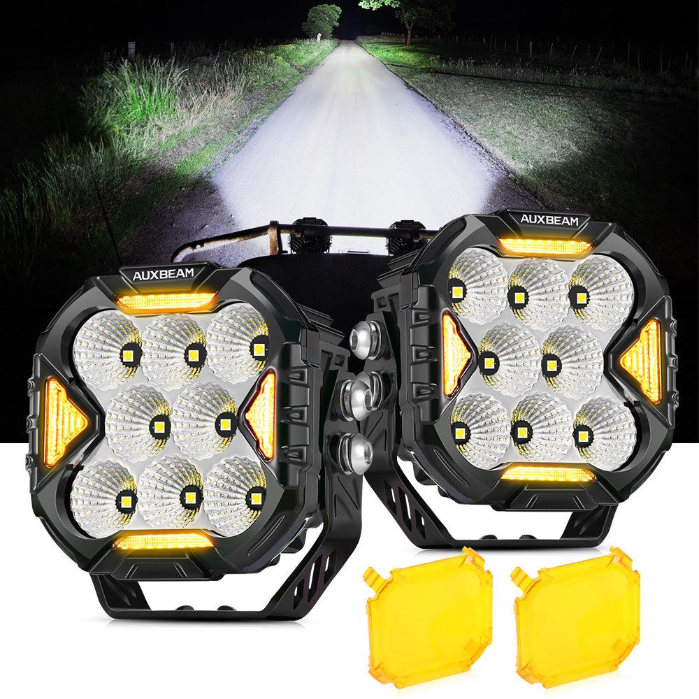 CUBE Z Series 4 Inch Flood LED Pod Lights - Off Road Lights with White DRL & Amber Turn Signal - Waterproof LED Light Bar for Trucks, ATVs, UTVs, Jeeps - Perfect for Off-Roading, Camping & Night Driving