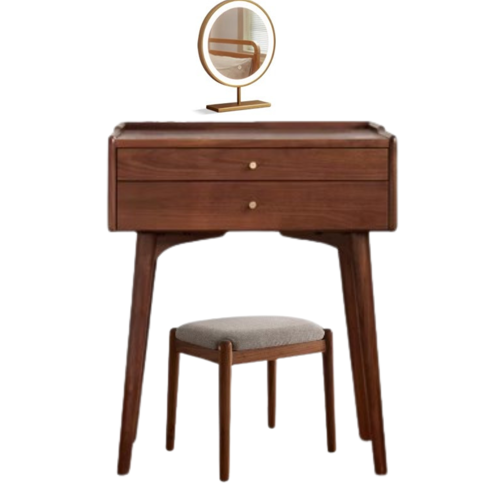 Premium Black Walnut & Ash Solid Wood Dressing Table - Elegant Vanity Desk with Mirror for Bedroom, Bathroom & Makeup Area | Natural Wood Finish, Spacious Storage & Durable Construction
