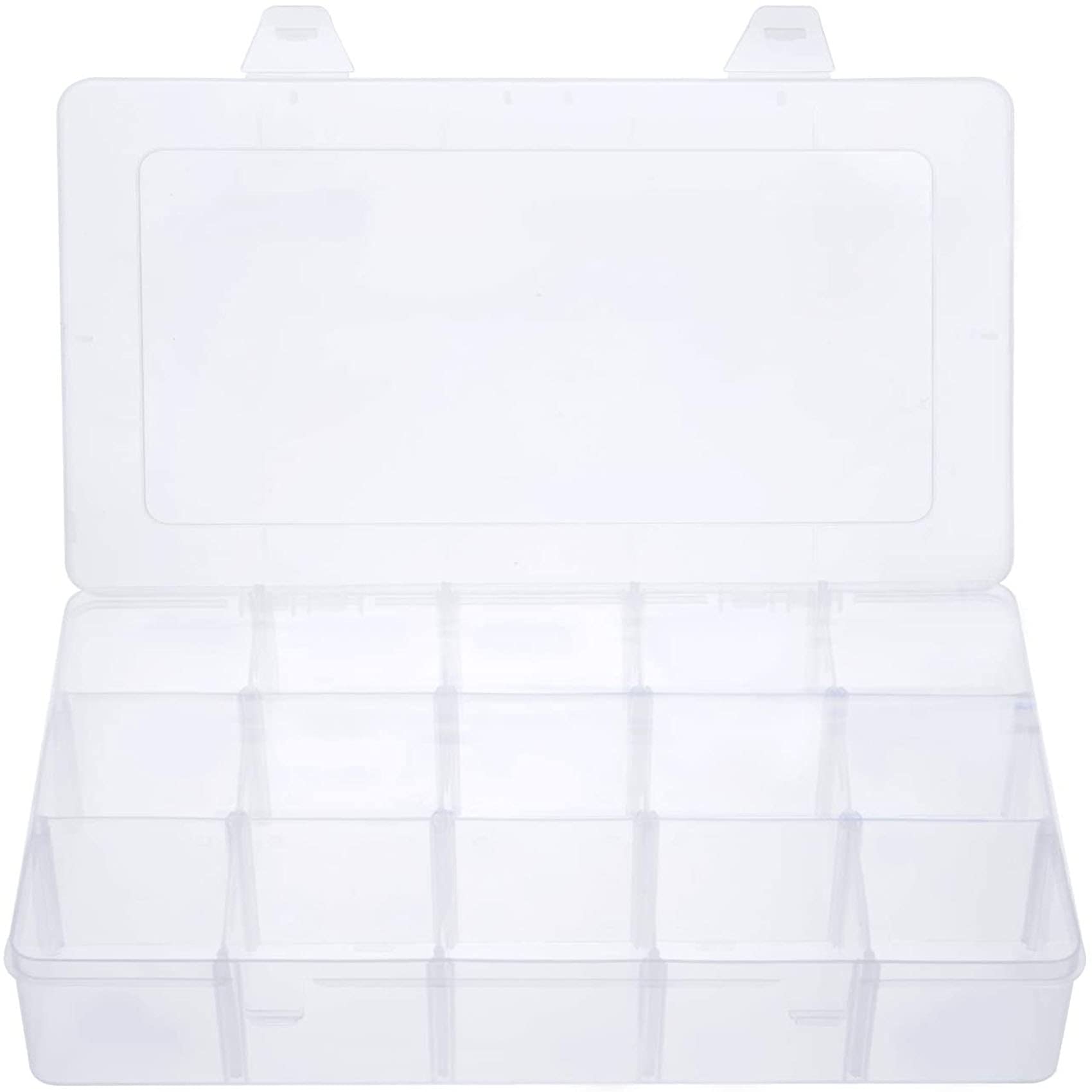 2 Pack Large 15 Grid Clear Plastic Jewelry Organizer Box - DIY Craft Storage Container for Beads, Rings & Earrings - Perfect for Home, Office & Travel Organization