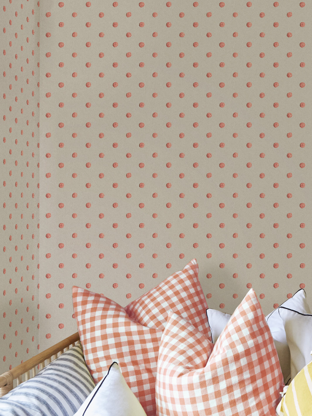 Chris Benz Chenille Dots Small Wallpaper - Premium Self-Adhesive Peel & Stick Wallpaper in Salmon Pink for Bedroom, Nursery, and Home Decor