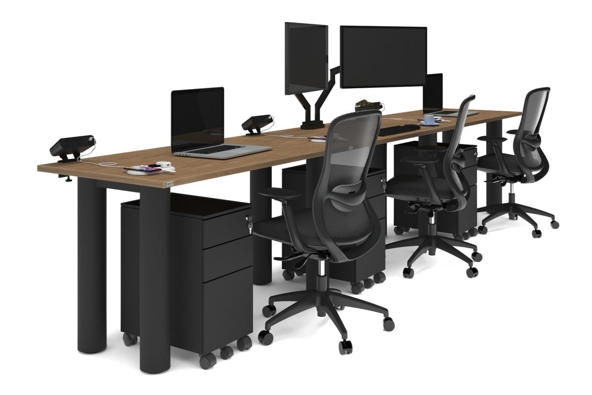 Quadro Cylinder Leg 3-Person Office Workstation Desk - 1200L x 700W - Modern Office Furniture for Collaborative Workspaces, Home Offices & Coworking Environments