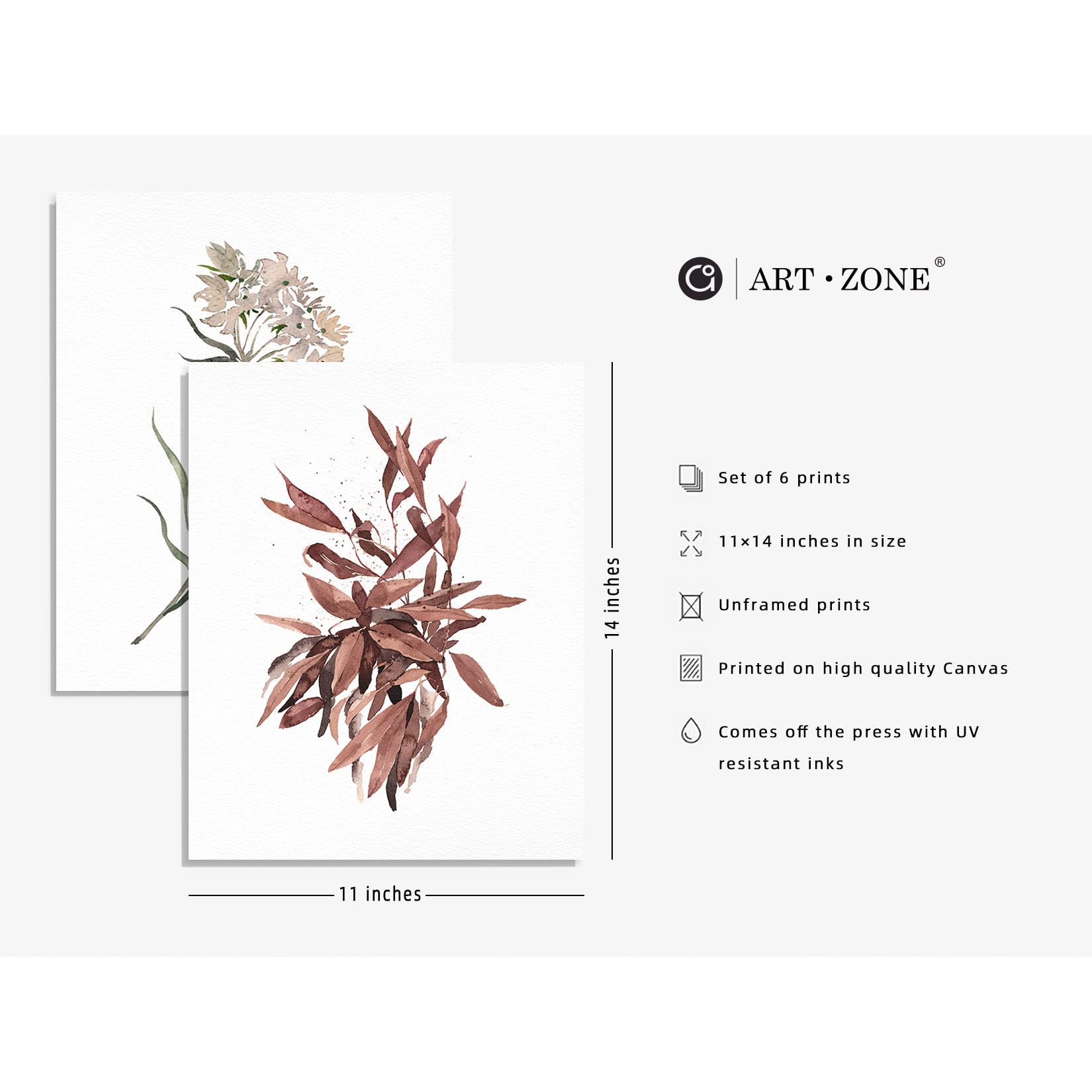Boho Poster Prints - Set of 6 Unframed 11x14 Canvas Wall Art Decor, Aesthetic Plant Prints for Bedroom, Living Room & Office Decor