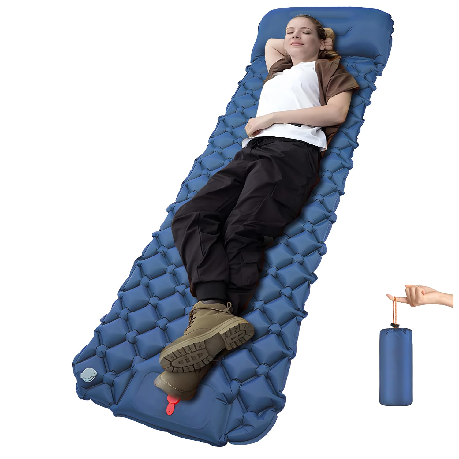 Ultra-Light Inflatable Camping Sleeping Pad with Built-in Foot Pump & Pillow - Portable Air Mattress for Backpacking, Hiking, Travel - Perfect for Outdoor Adventures - Dark Blue