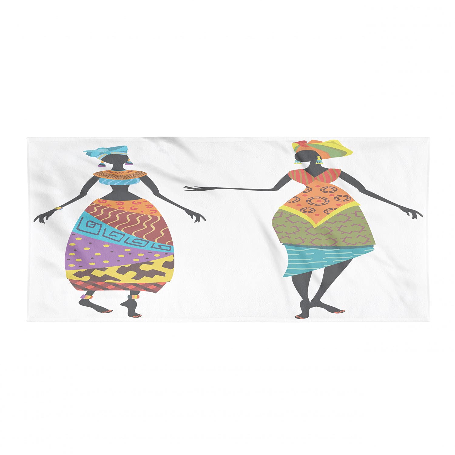Ambesonne African Gym Towel - Soft Lightweight Microfiber Workout Towel with Traditional Costume Silhouette Design for Women, Ultra Absorbent & Quick-Drying for Yoga, Beach, Sports & Fitness - Multicolor Ethnic Vintage Pattern