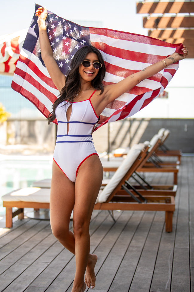 Wave of Liberty White Ribbed Key Hole One Piece Swimsuit - Sexy Bathing Suit for Women, Beachwear & Pool Party | FINAL SALE
