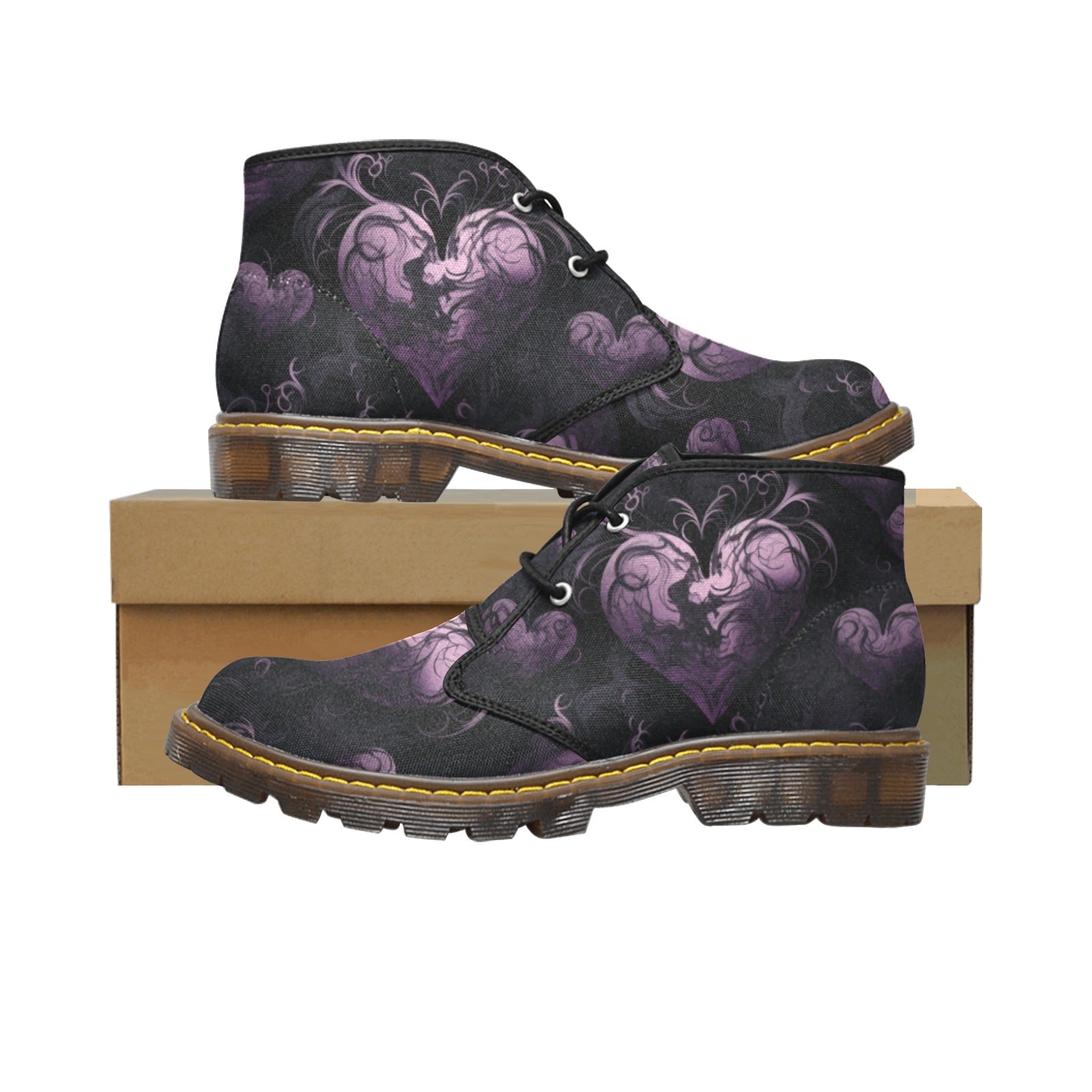 Gothic Purple Hearts Canvas Chukka Boots for Women - Punk Ankle Booties with Unique Heart Design - Perfect for Concerts, Halloween & Alternative Fashion