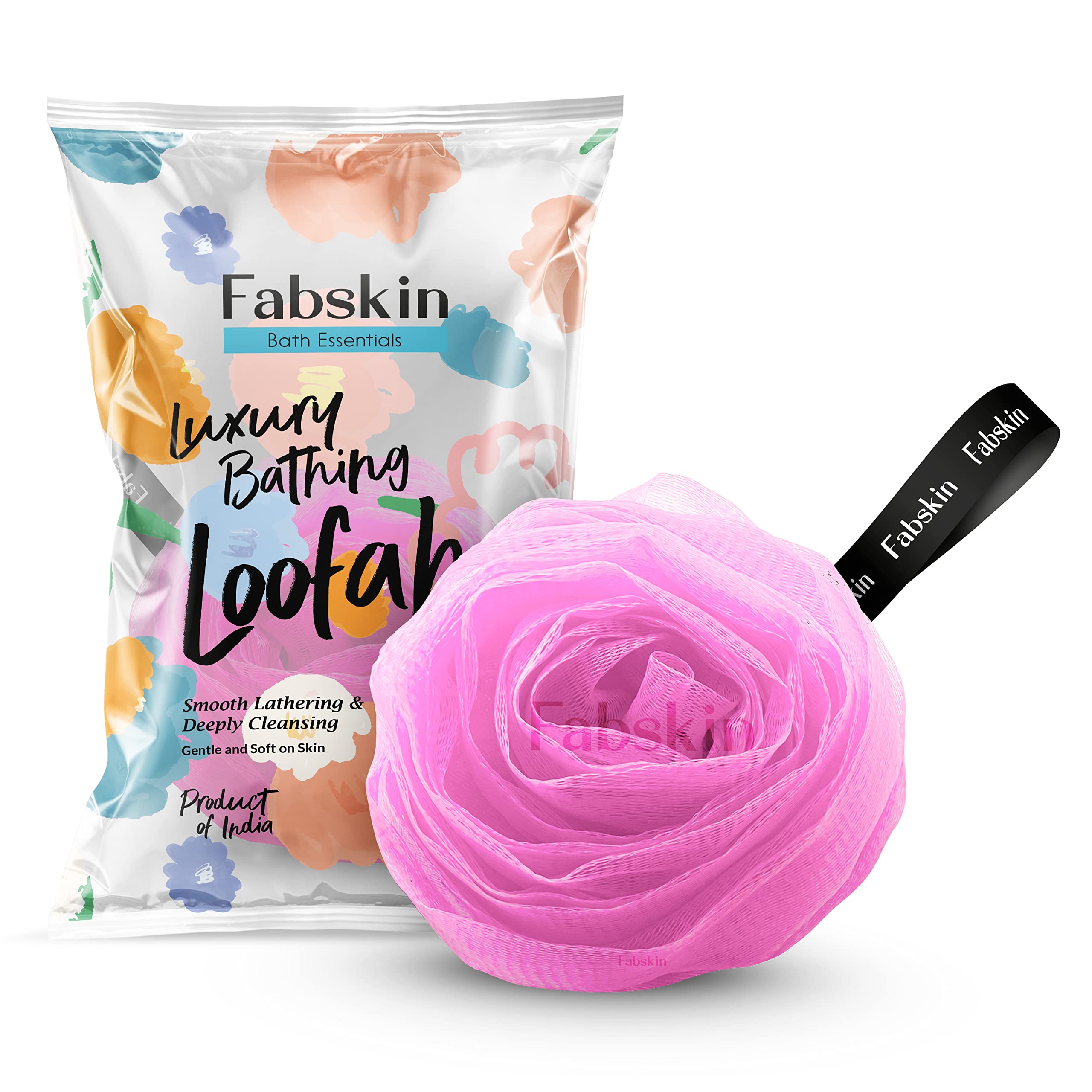 FABSKIN Rose Loofah Bath Sponge - Exfoliating Shower Scrubber for Women & Men | Body Wash Exfoliator | Soft Bath Brush for Smooth Skin (Pink) - Perfect for Daily Shower & Spa Relaxation