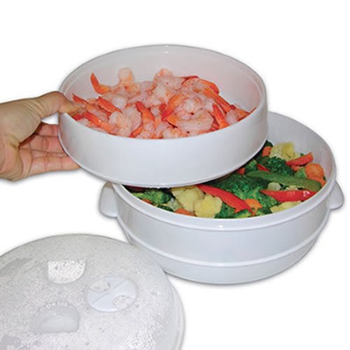 2-Tier Microwave Steamer Cooker for Vegetables, Rice & Pasta - Healthy BPA-Free Cooking Pot & Pan for Quick Meals & Meal Prep
