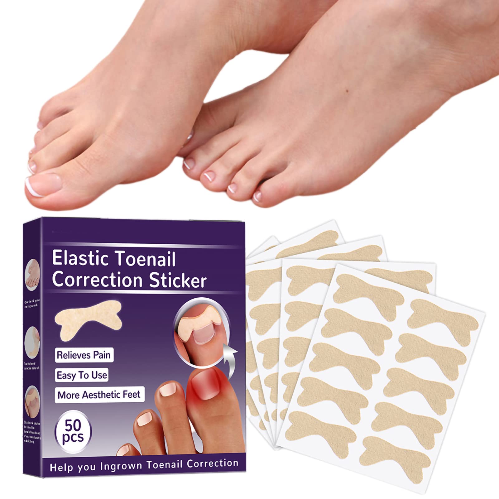 Ingrown Toenail Corrector Patches - 50pcs Painless Toenail Correction Stickers for Ingrown Nails, Nail Groove Relief & Foot Care Treatment - Perfect for Post-Pedicure, Sports Injuries & Daily Comfort