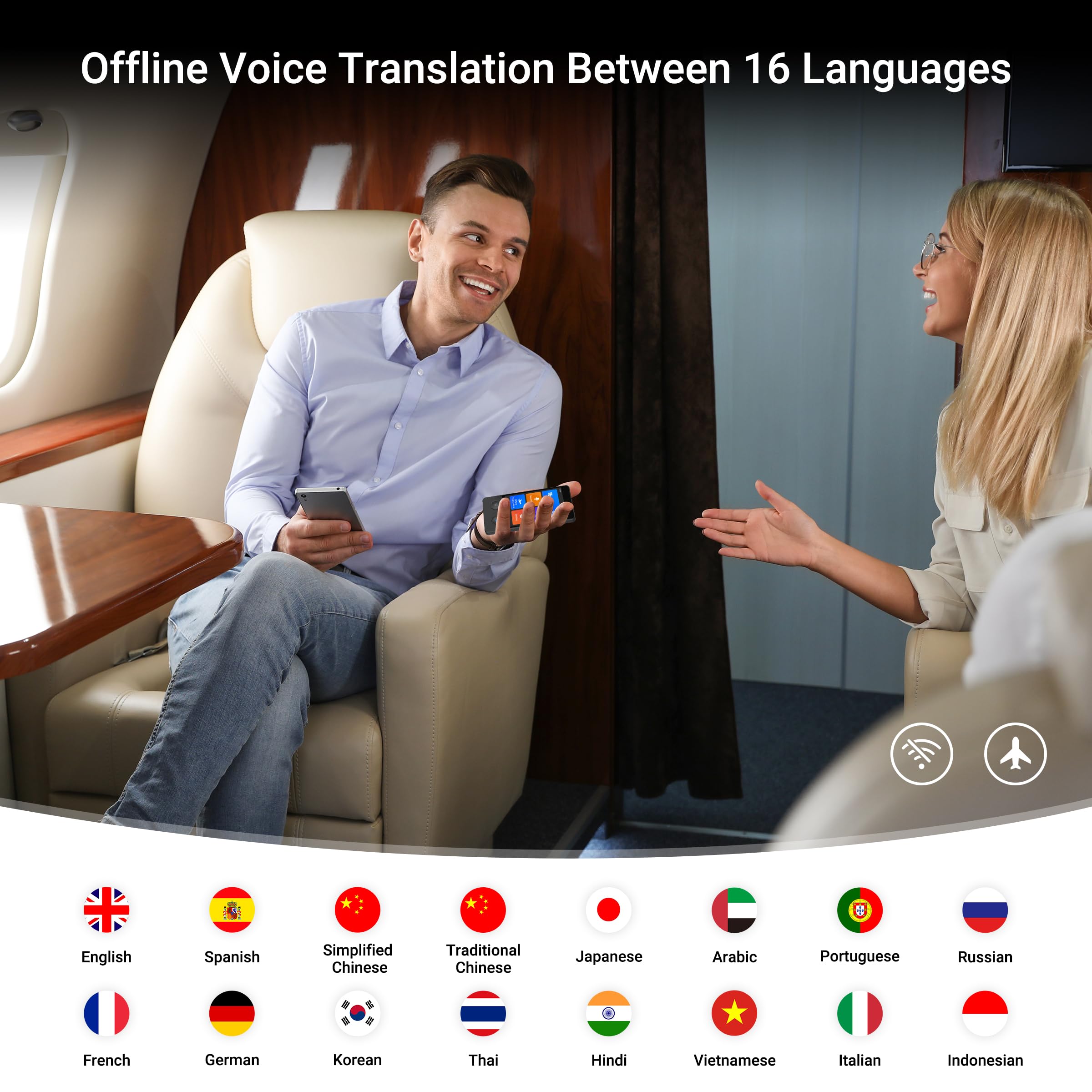 W12S Translator Device - 144 Languages & Accents, 98% Accuracy, 1-Second Two-Way Translation with Protective Case & Lanyard (Black) - Perfect for Travel, Business Meetings & Language Learning