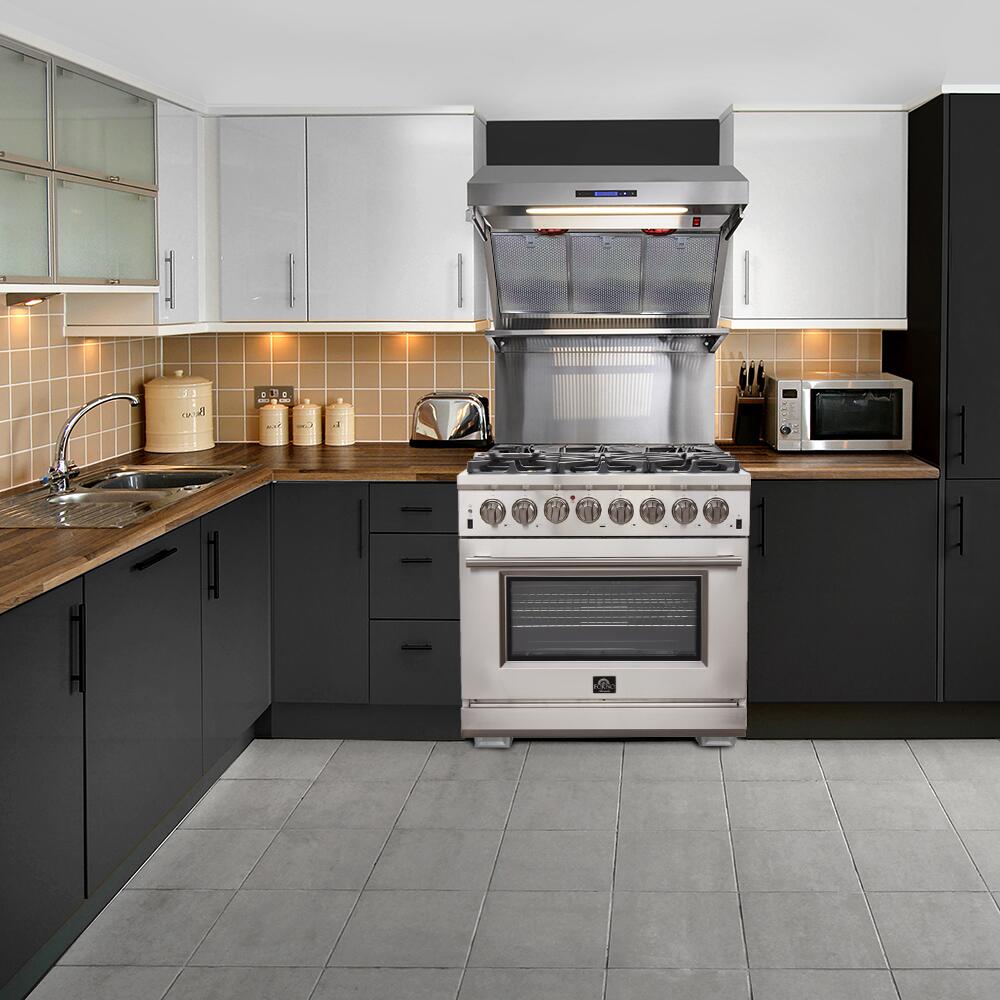 Forno Galiano Gold Professional 36-inch 5.36 cu. ft. Freestanding Dual Fuel Range - Gas Stove & Electric Oven in Stainless Steel (Model FFSGS6156) | Perfect for Home Kitchens & Professional Cooking