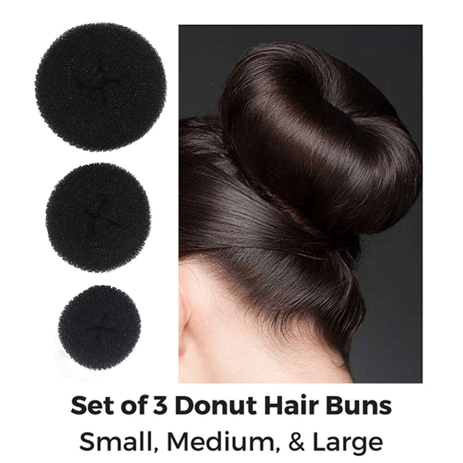 GuruEmbellish 3-Piece Donut Bun Maker & 2 Styling Clips Set - Hair Accessories for Women & Girls - Perfect for Updos, Ponytails & Special Occasions