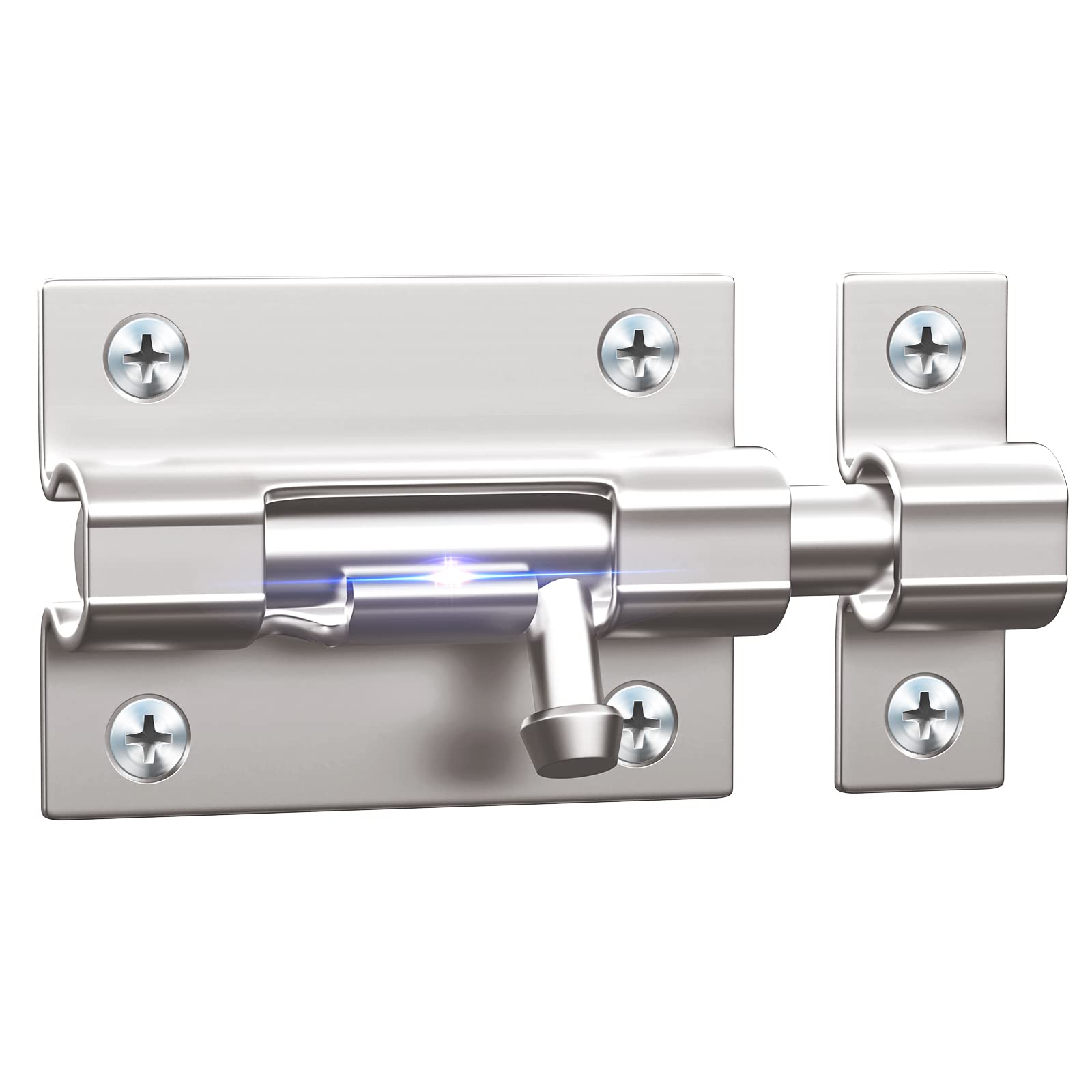Heavy Duty 3 Inch Steel Door Security Slide Latch Lock - Brushed Nickel Finish Barrel Bolt with 6 Screws (1 Pack) - Ideal for Home Security, Bedroom Privacy & Sliding Door Protection