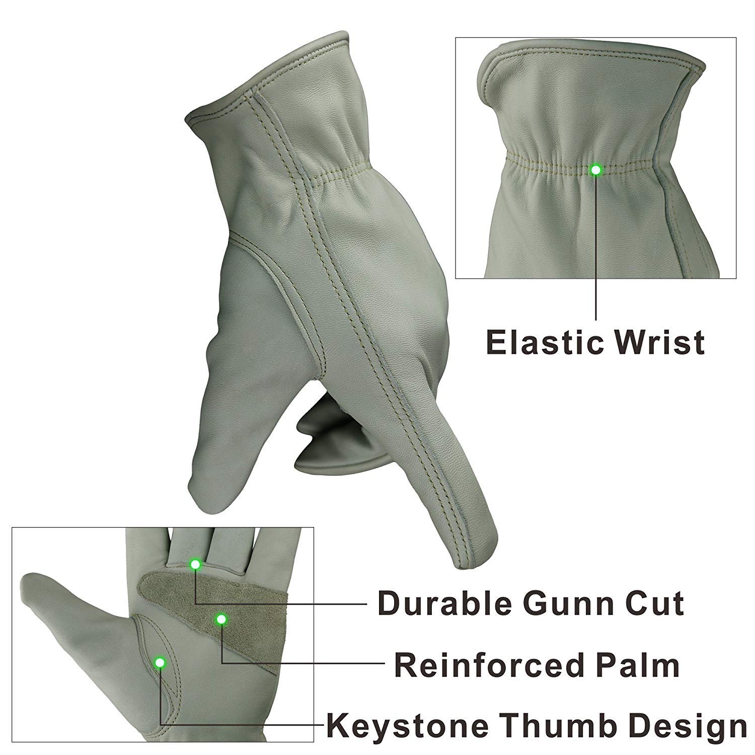 Leather Work Gloves - Cowhide for Gardening, Construction & Motorcycle - Elastic Wrist for Men & Women - Durable Protection for Outdoor Work