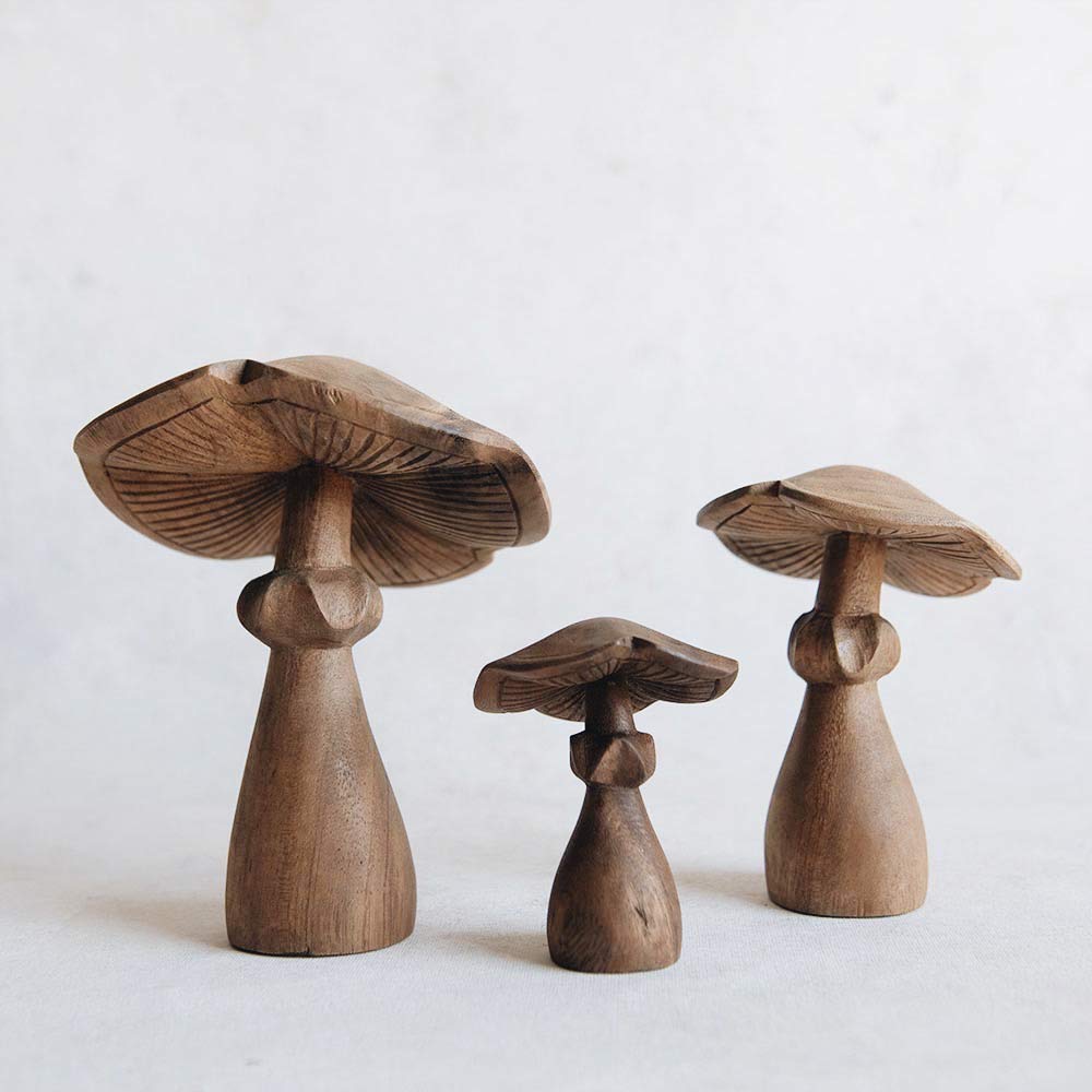 Hand Carved Wooden Mushroom Decor - Natural Wooden Mushroom Sculpture for Home, Garden & Office Decor - Perfect for Boho, Farmhouse & Rustic Style