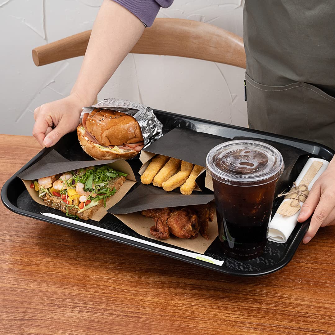 Restaurantware 14 x 18 Inch Fast Food Trays - Set of 50 Durable Rectangle Plastic Serving Trays | Dishwasher Safe, Textured Black Cafeteria Trays for Meals, Glassware & Buffet Service | Perfect for Restaurants, Schools, and Catering Events