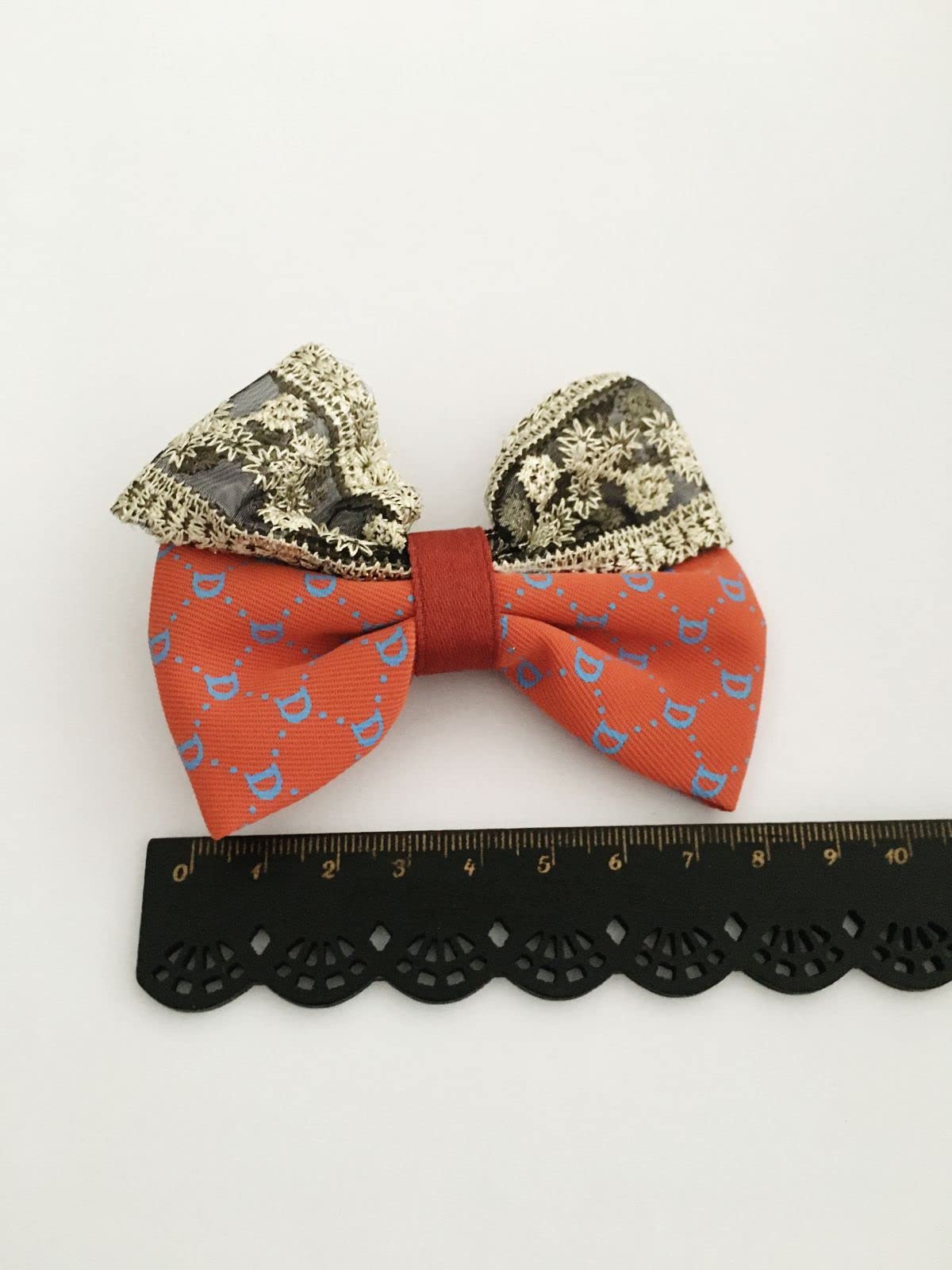 Elegant Brick Red Bow Hair Clips with Black Lace - Pack of 1 for Women & Girls | Perfect for Weddings, Parties & Everyday Hair Accessories