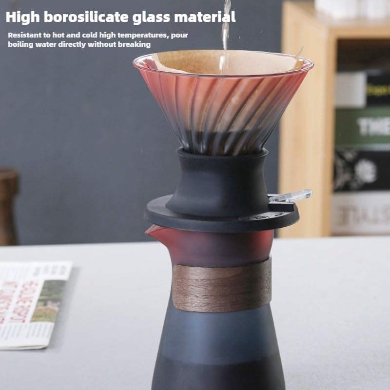 Premium Pour Over Coffee Maker Set - High-Quality Borosilicate Glass Dripper with Walnut Handle | Home Brewing Kit for Coffee Enthusiasts | Perfect for Morning Brews, Office Use & Gifts