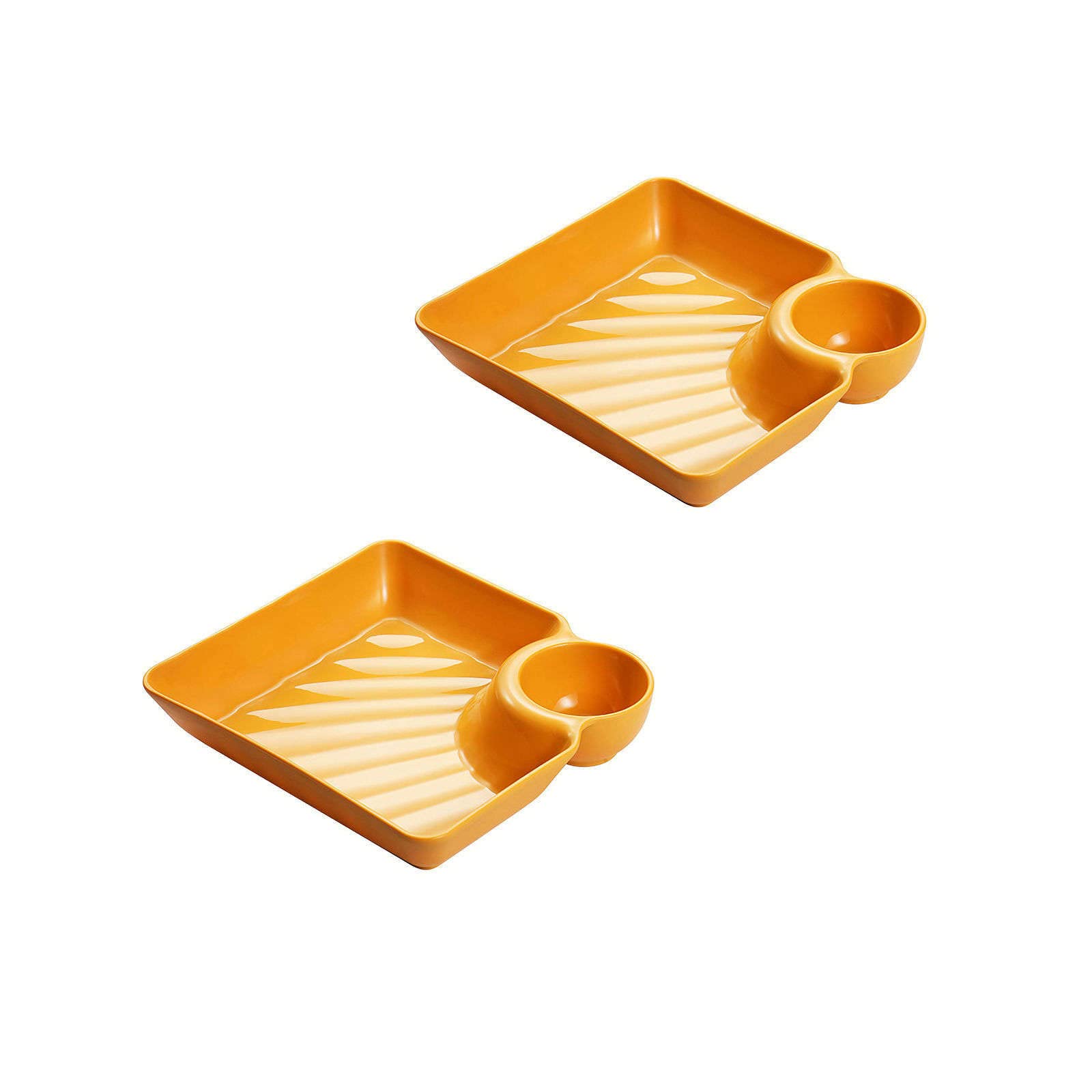 BPA-Free Plastic Chip and Dip Set - 7.2 Inch Square Japanese Sushi Plates with Divided Sections, Reusable Serving Trays for Dessert, Salad, Sushi, Fruits, Vegetables & Snacks (2-Pack) - Perfect for Parties, Picnics and Family Gatherings