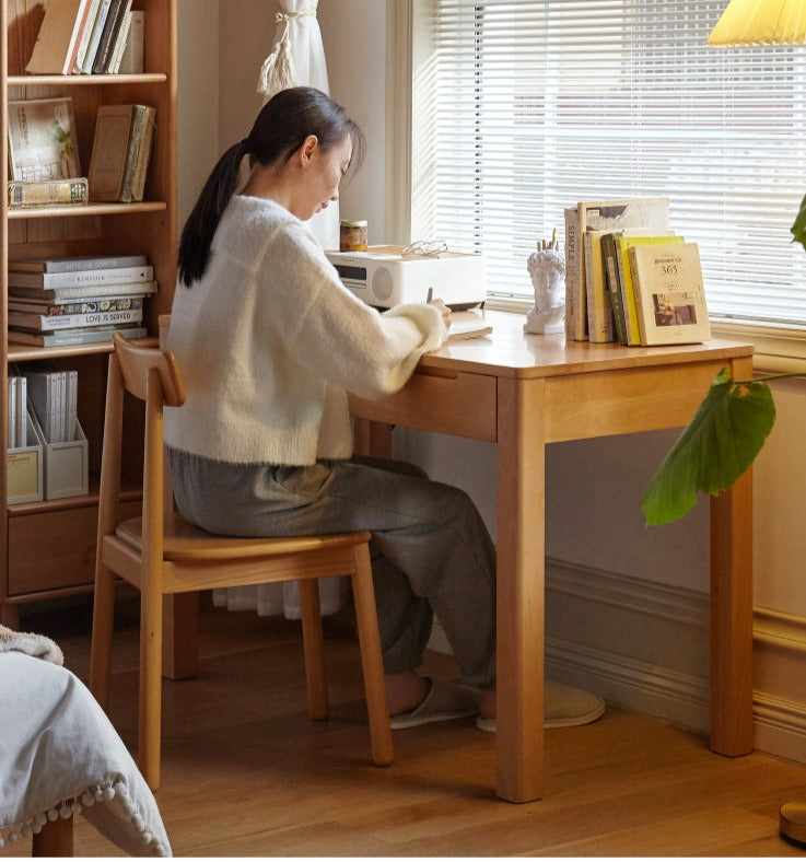 Solid Beech Wood Computer Desk for Home Office - Ergonomic Study Desk with Ample Workspace for Writing, Working & Remote Learning