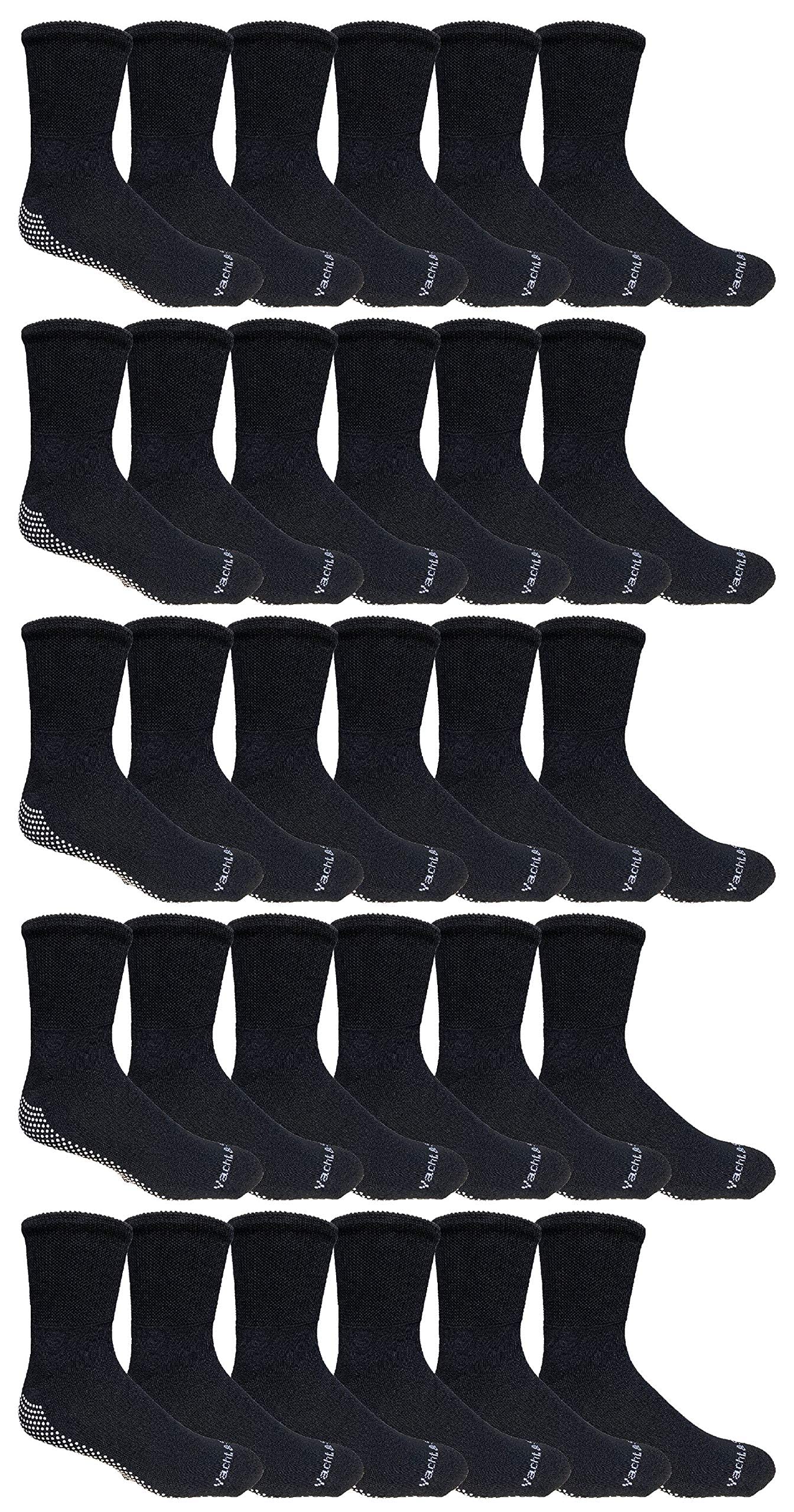 Yacht & Smith Non-Skid Diabetic Socks - Loose Fit Gripper Bottom Slipper Socks for Men & Women (Black) - Hospital & Home Use for Safety & Comfort - Bulk Wholesale Available