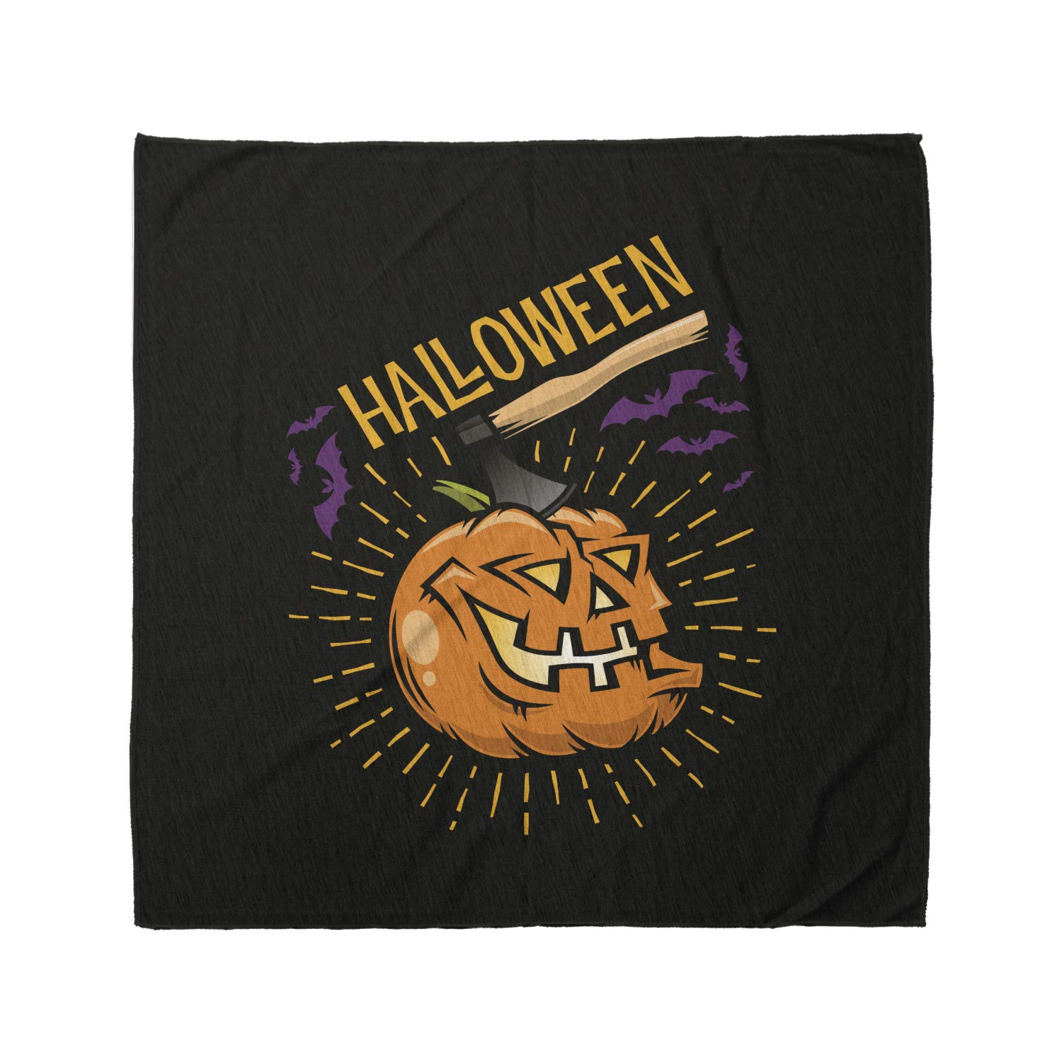 Ambesonne Halloween Bandana - Scary Smiling Pumpkin Art Print, Unisex Head & Neck Scarf for Costume Parties, Trick or Treat, Cosplay & Halloween Festivals