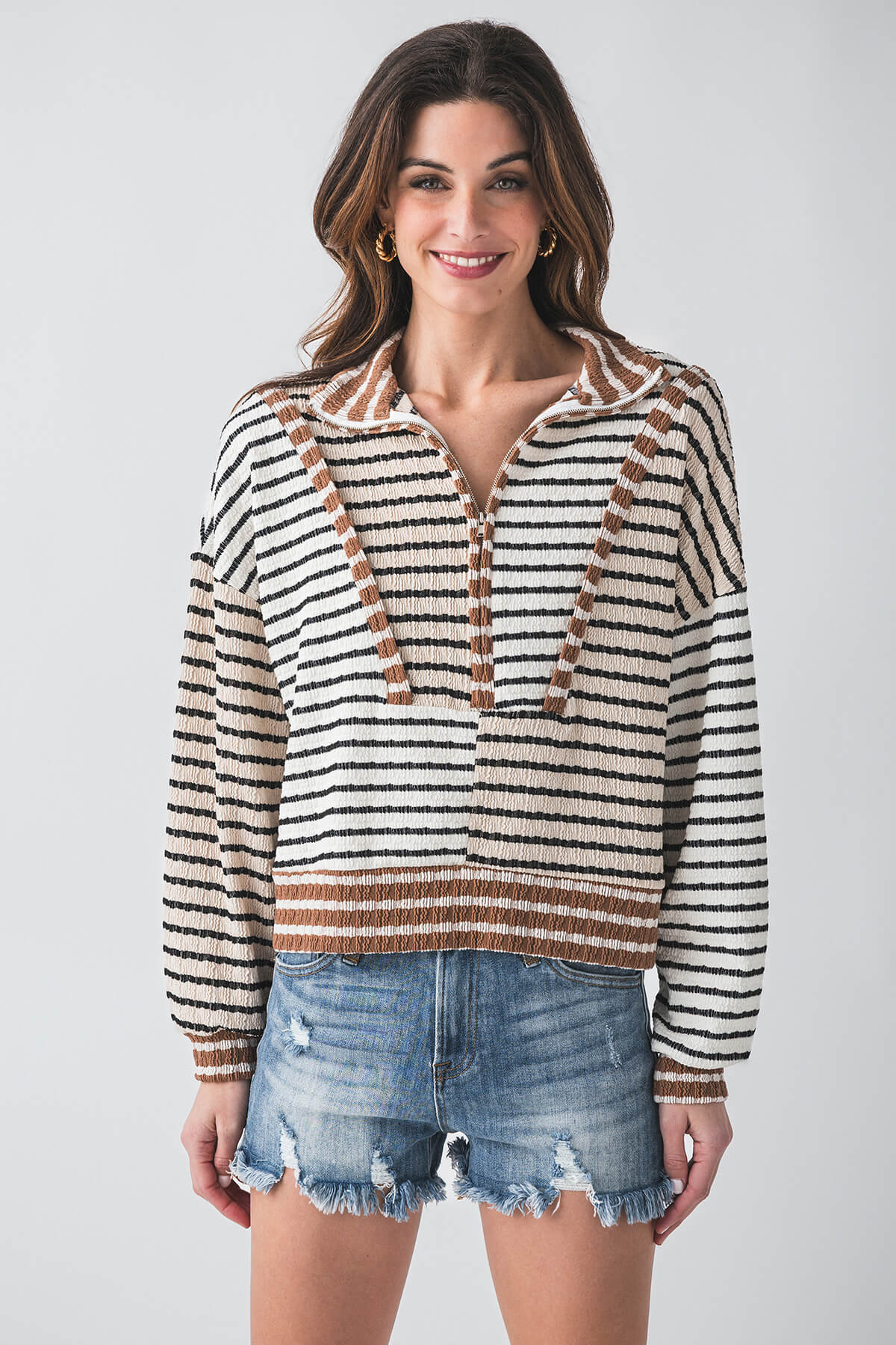 Bucketlist 1/4 Zip Stripe Sweatshirt for Men & Women - Comfortable Pullover with Stylish Stripes - Perfect for Casual Wear, Outdoor Activities & Travel