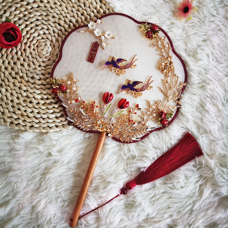 Vintage Phoenix Flower Wedding Bridal Hand Fan - Elegant Wedding Accessory for Brides, Bridesmaids, and Photo Props