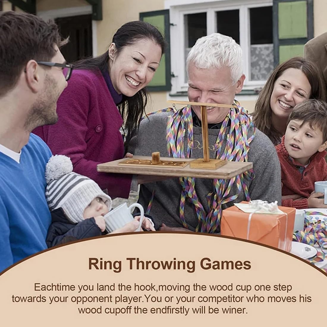 Premium Wooden Ring Toss Game Set for Adults - Classic Hook and Ring Toss Drinking Game with Shot Ladder - Fun Party Games for Backyard, Bar, Camping & Tailgating (Brown)