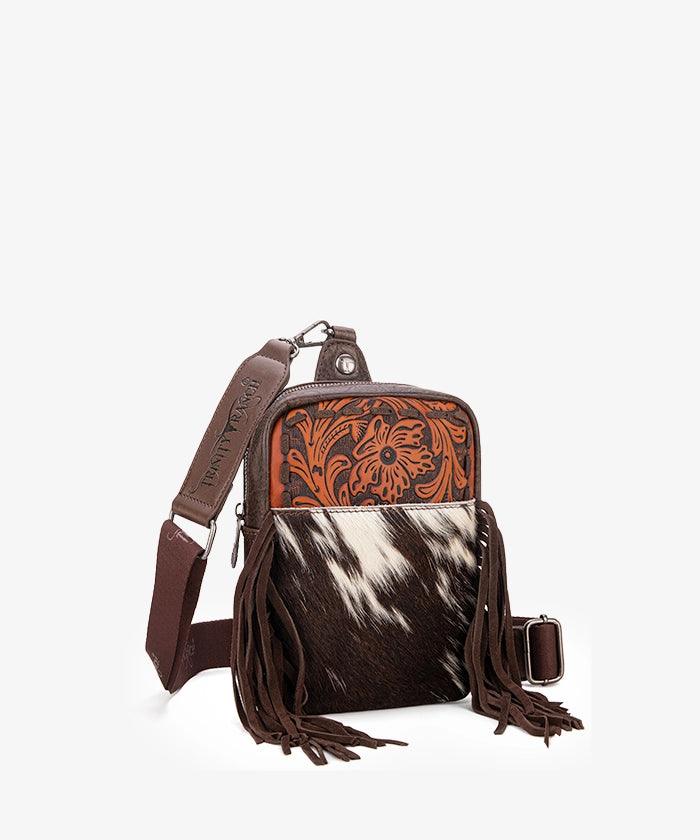 Genuine Hair-On Cowhide Fringe Sling Bag - Hand-Tooled Leather Crossbody Purse for Women | Western Boho Fashion Accessory | Perfect for Concerts, Festivals & Everyday Use