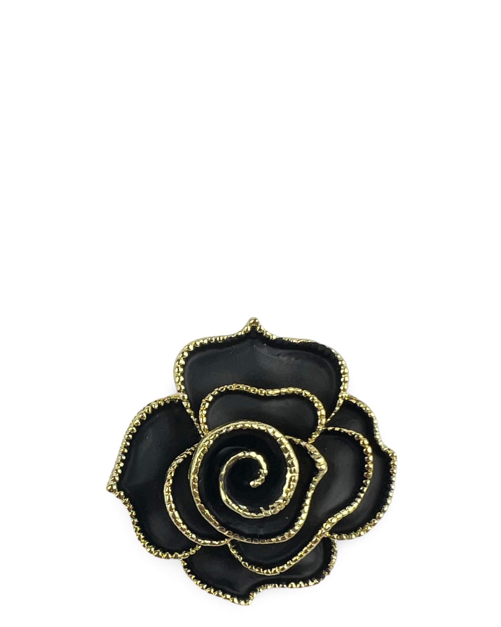 DÉCLIC Black Rose Edge Pin - Gold Plated Brooch for Women - Elegant Fashion Accessory for Jackets, Scarves, and Hats