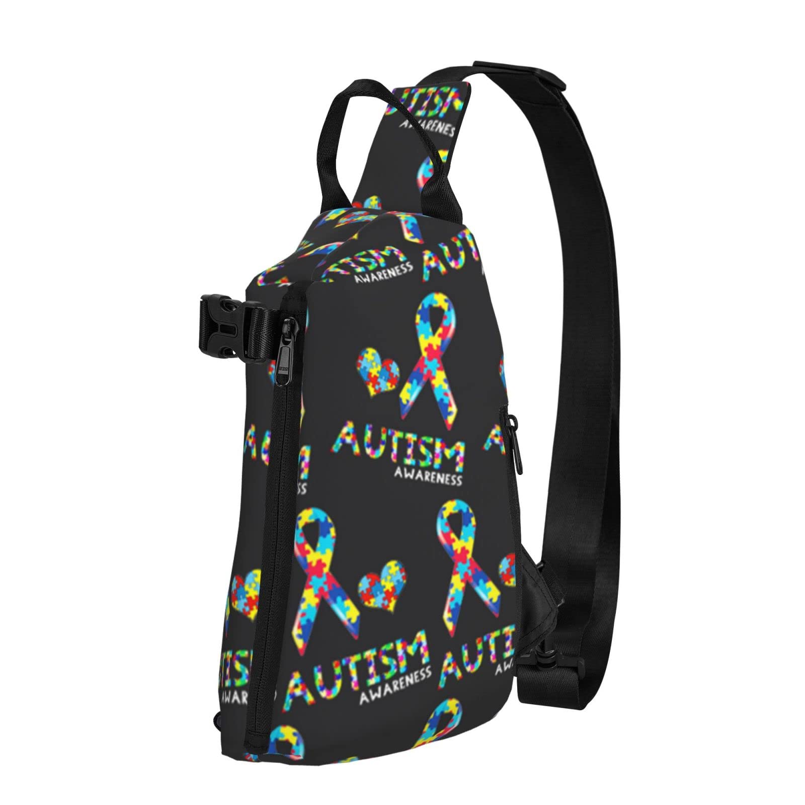 Colorful Puzzle Autism Awareness Sling Backpack - Casual Chest Shoulder Crossbody Bag for Men, Women & Boys - Lightweight Gym, Travel & Hiking Daypack for Outdoor Adventures