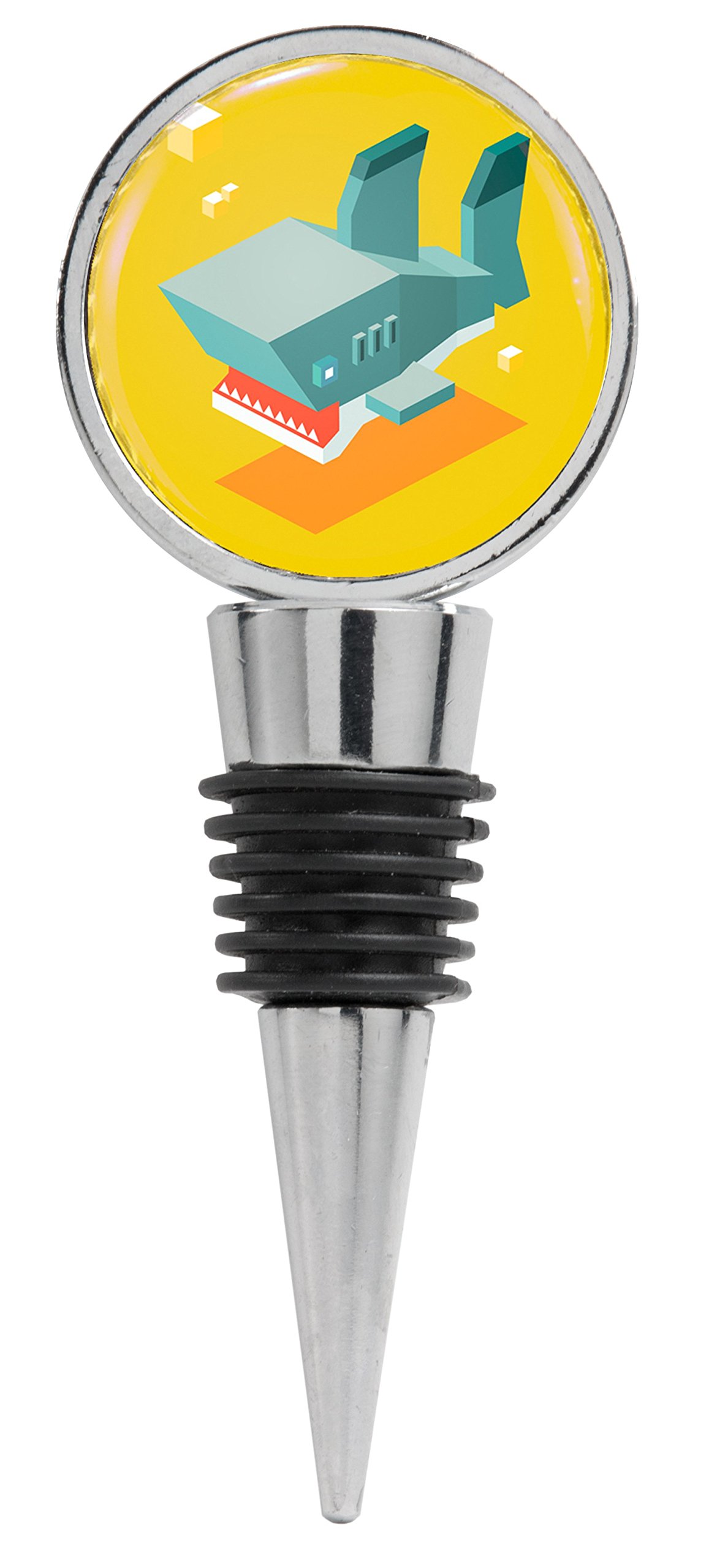 Shark Wine Stopper - Premium Silicone Bottle Stopper with Linear Illustration on Yellow Background - Perfect for Wine Lovers, Home Bars, and Unique Gifts