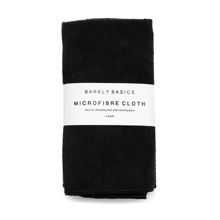BARKLY BASICS Premium Microfiber Cleaning Cloths - Ultra Soft, Lint-Free, Highly Absorbent (2-Pack, Black) - Perfect for Car Detailing, Kitchen Cleaning, and Electronics Care